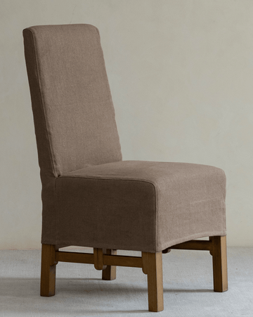 Feast Linen Dining Chair with removable linen slipcover, brown, for modern settings