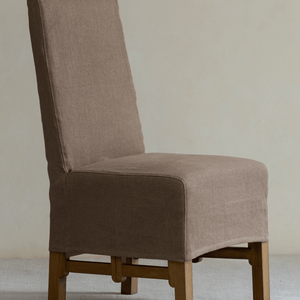 Feast Linen Dining Chair with removable linen slipcover, brown, for modern settings