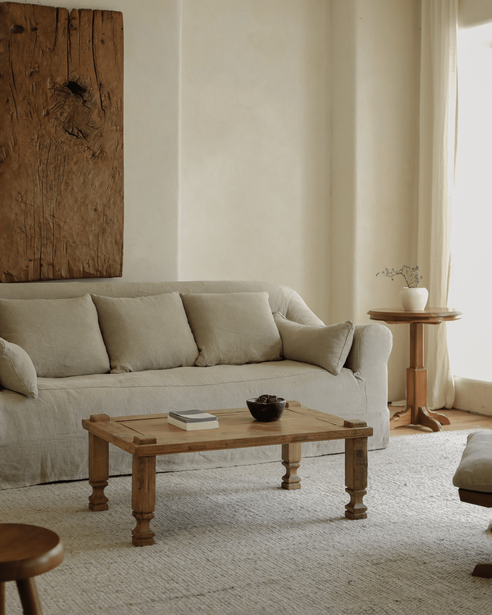 Keoni Coffee Table in a natural living room setting, showing reclaimed wood coffee table and rustic design