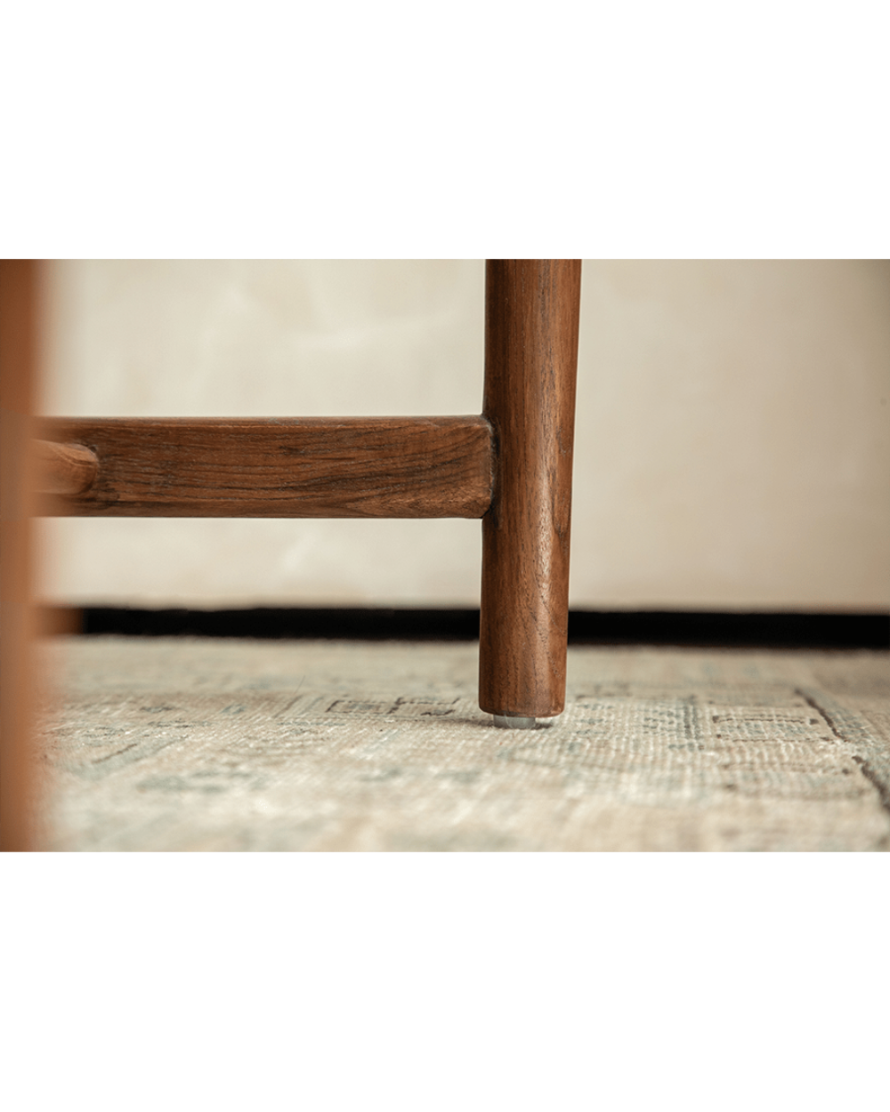 Spanish Dining Chair detail: Teak wood leg with mortise and tenon joint, durable design