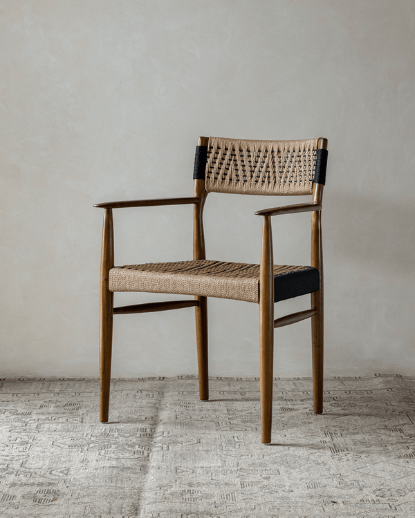 Milazzo Dining Chair - Teak wood frame, handwoven PVC rope seat, ergonomic design