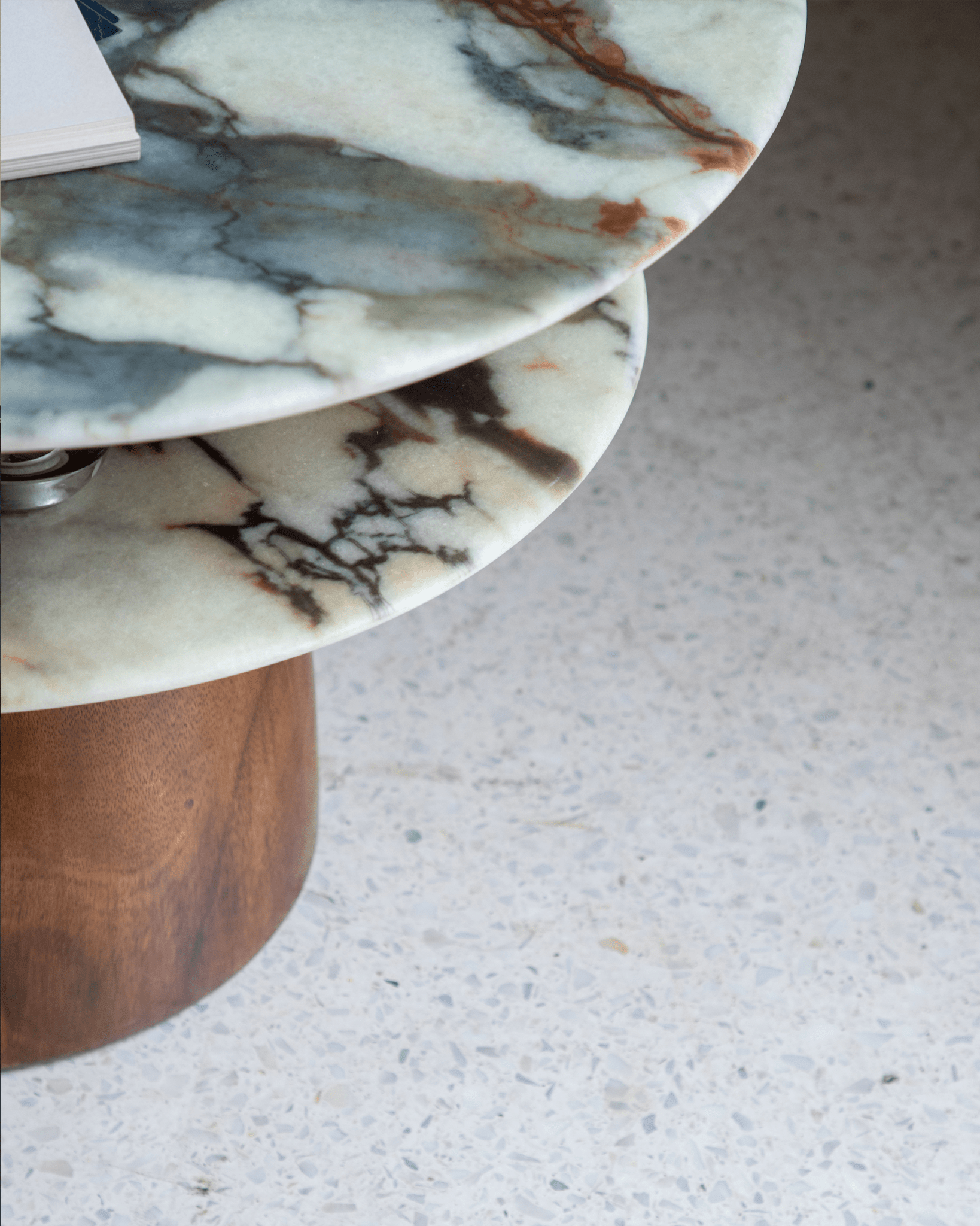 Dorothy Side Table, crystal stone top with rain wood base, elegant design