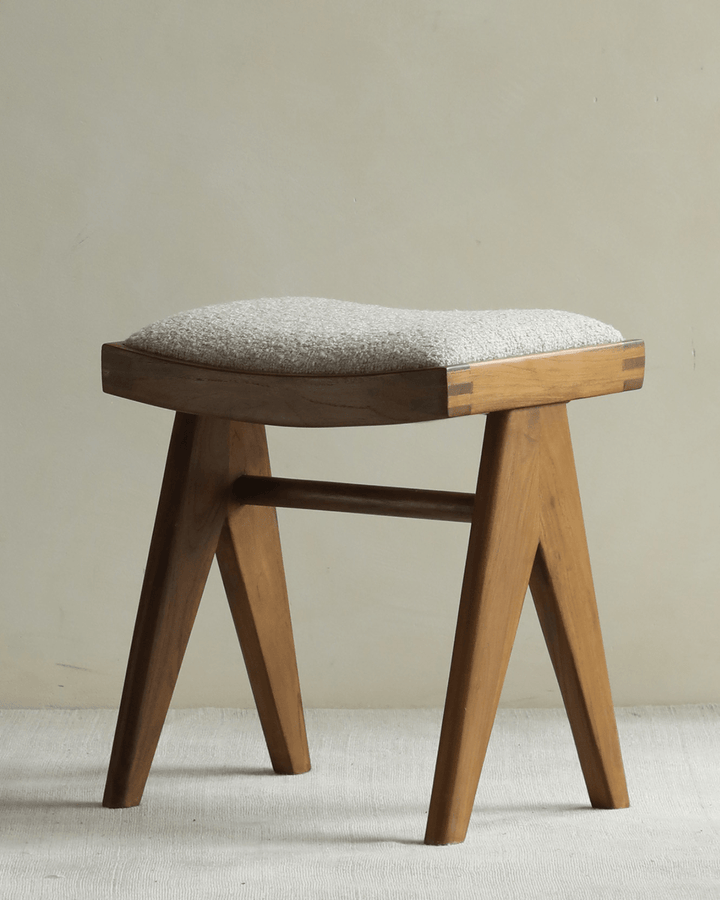 Chandigarh Easy Stool with teak wood frame and cushioned seat
