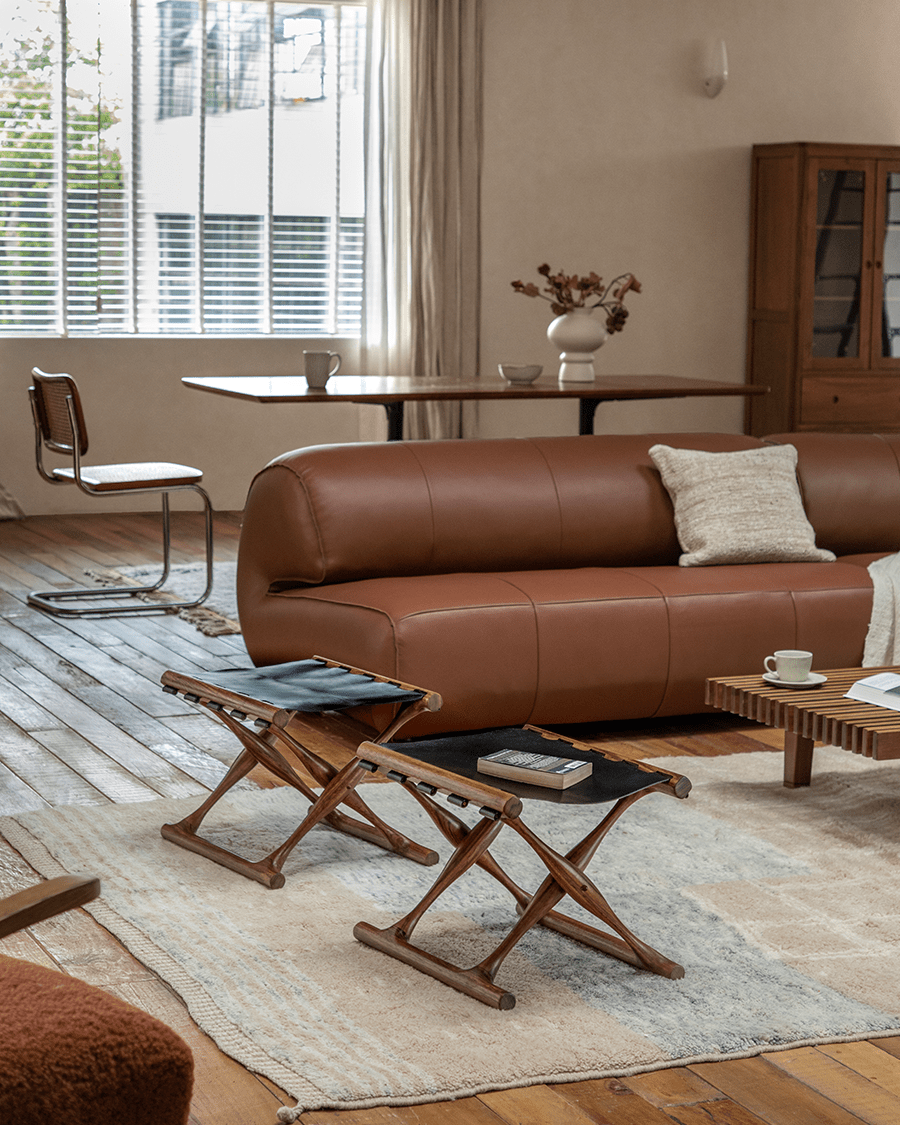 Maverick Leather Stool | Foldable Teak & Saddle Leather - ZM Home Maverick Leather Stool | Foldable Teak & Saddle Leather - ZM Home