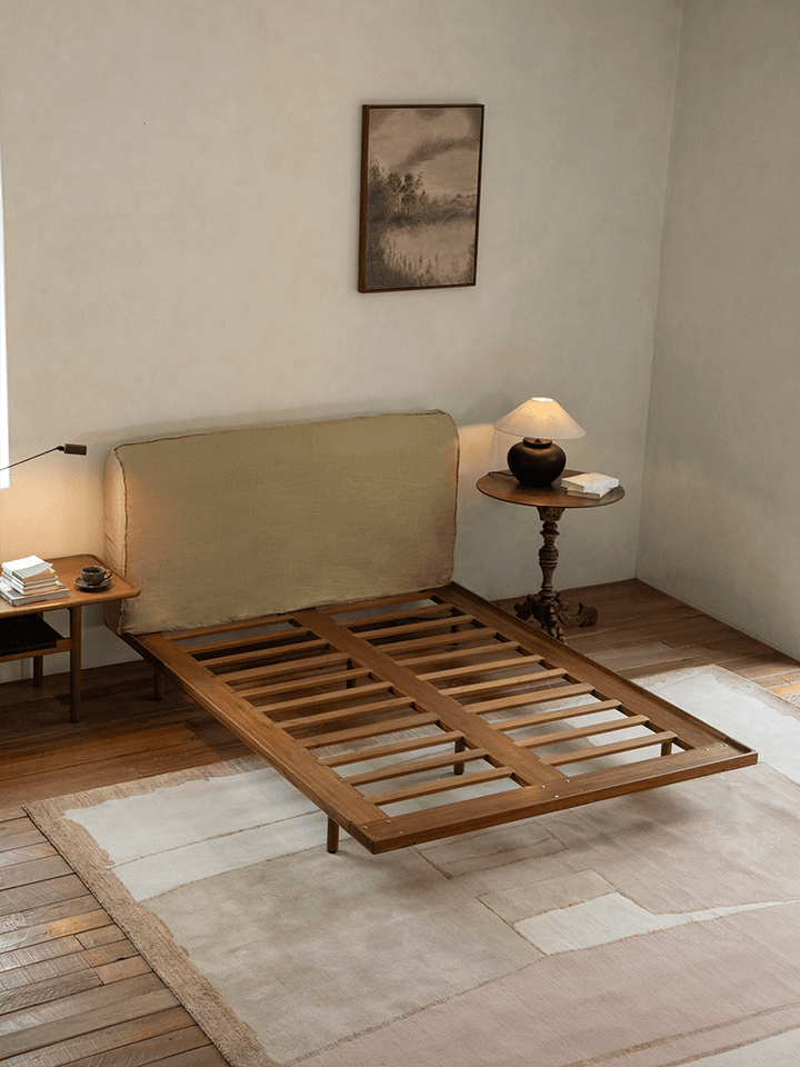 Seren Teak Linen Bed - ZM Home