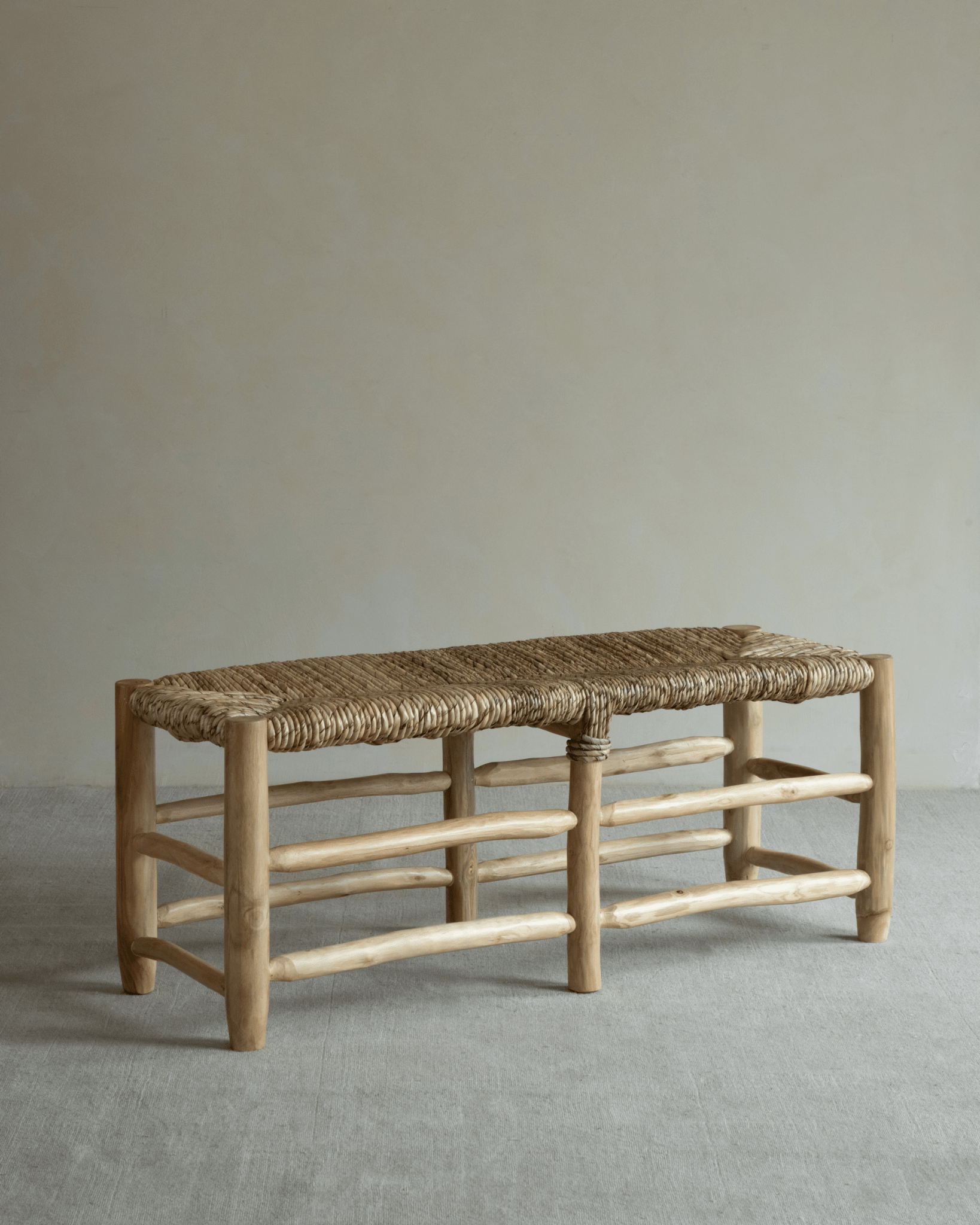 Isla Bench - Modern organic design teak and pandan leaf bench