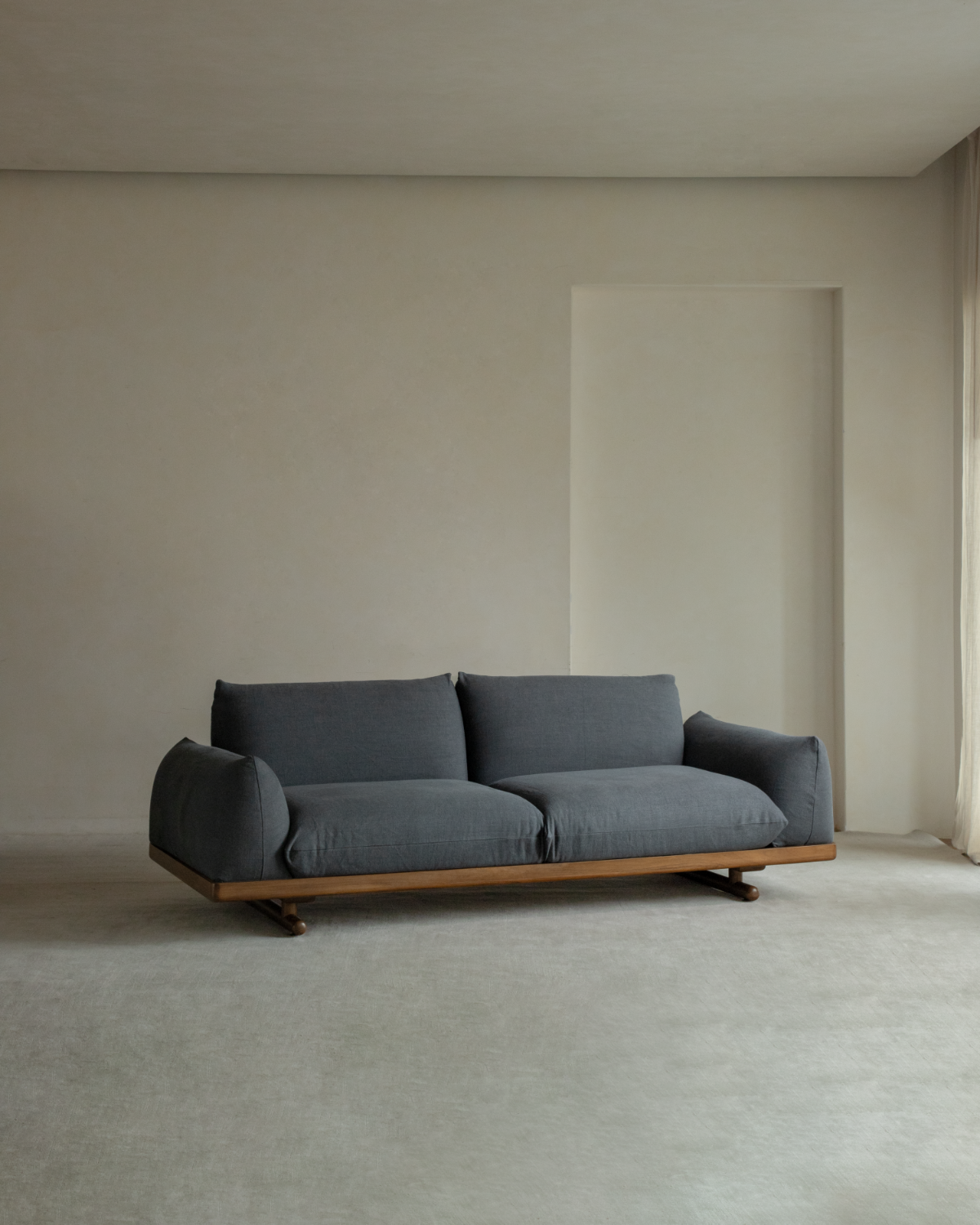 Adrian Sofa | Modern Teak Linen Lounge Chair