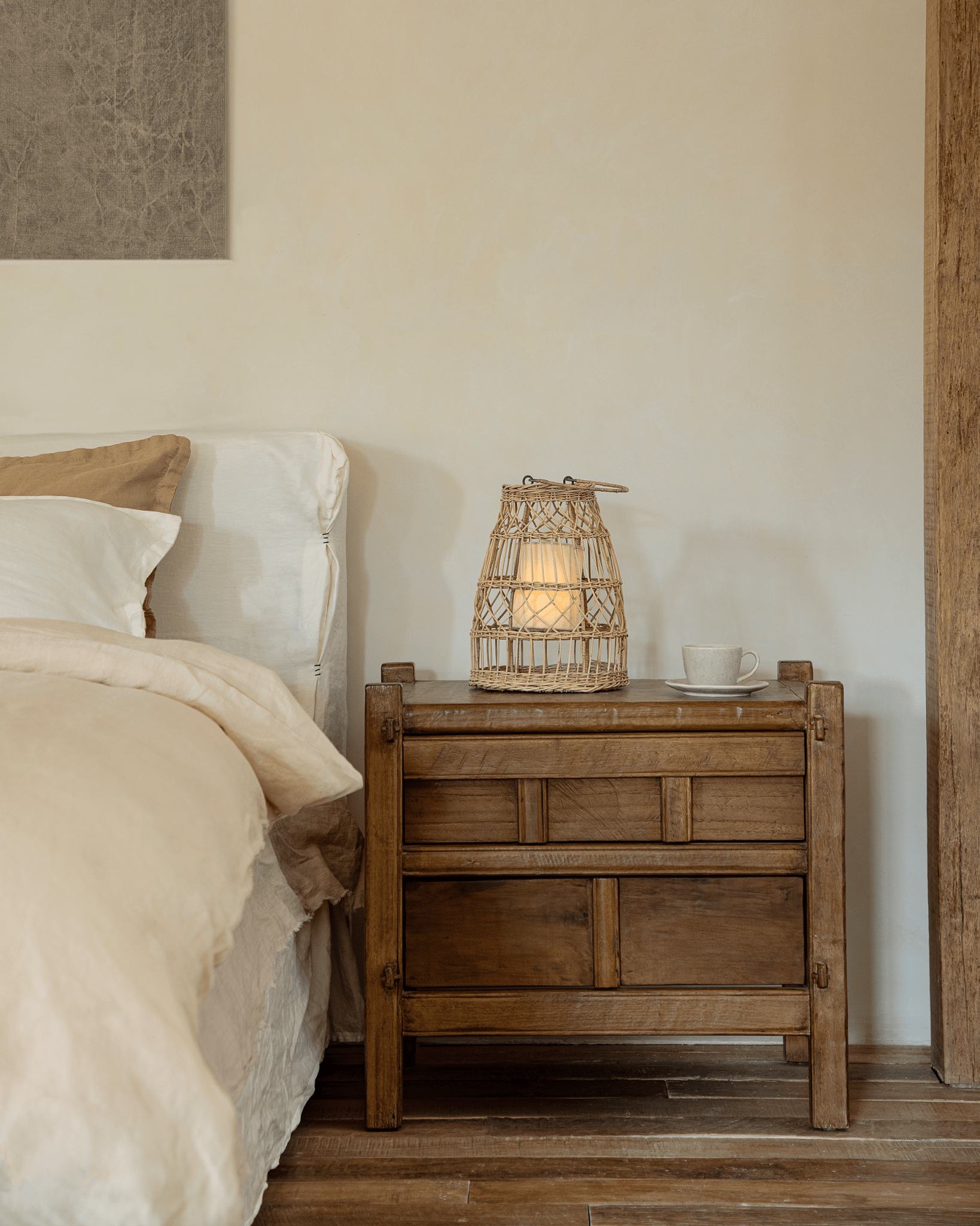 Treasure Nightstand beside bed, solid wood cabinet with mortise and tenon construction.