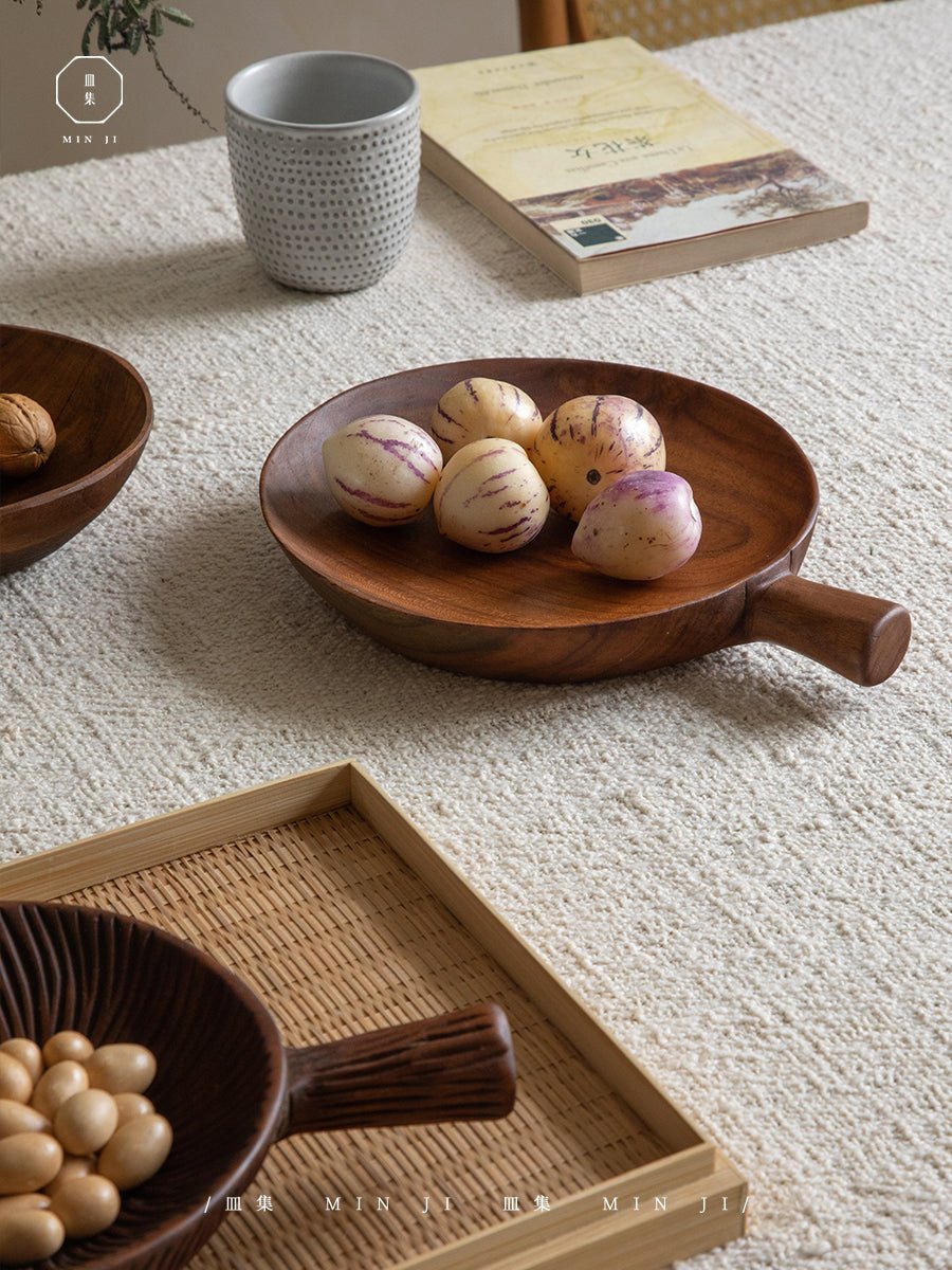 Handcrafted Teak Wood Fany Tray from MIN JI, serving snacks or as decor, perfect for dining presentation