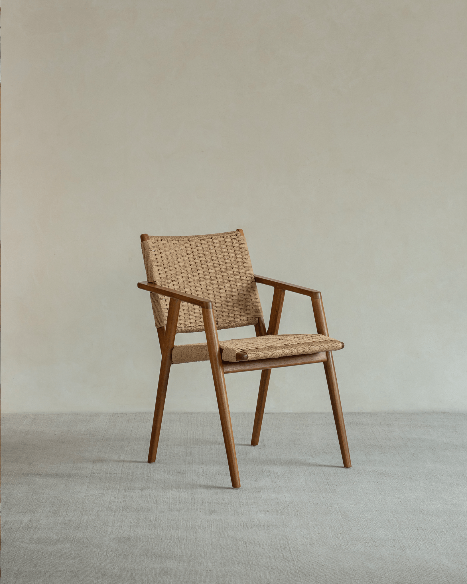 Louisa Chair, Mid-Century Modern design, teak frame and woven seat, perfect for study or dining