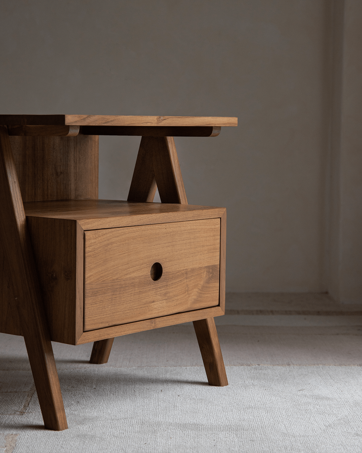 Astral Nightstand by ZM Home. Wooden bedside table with drawer and angled legs.