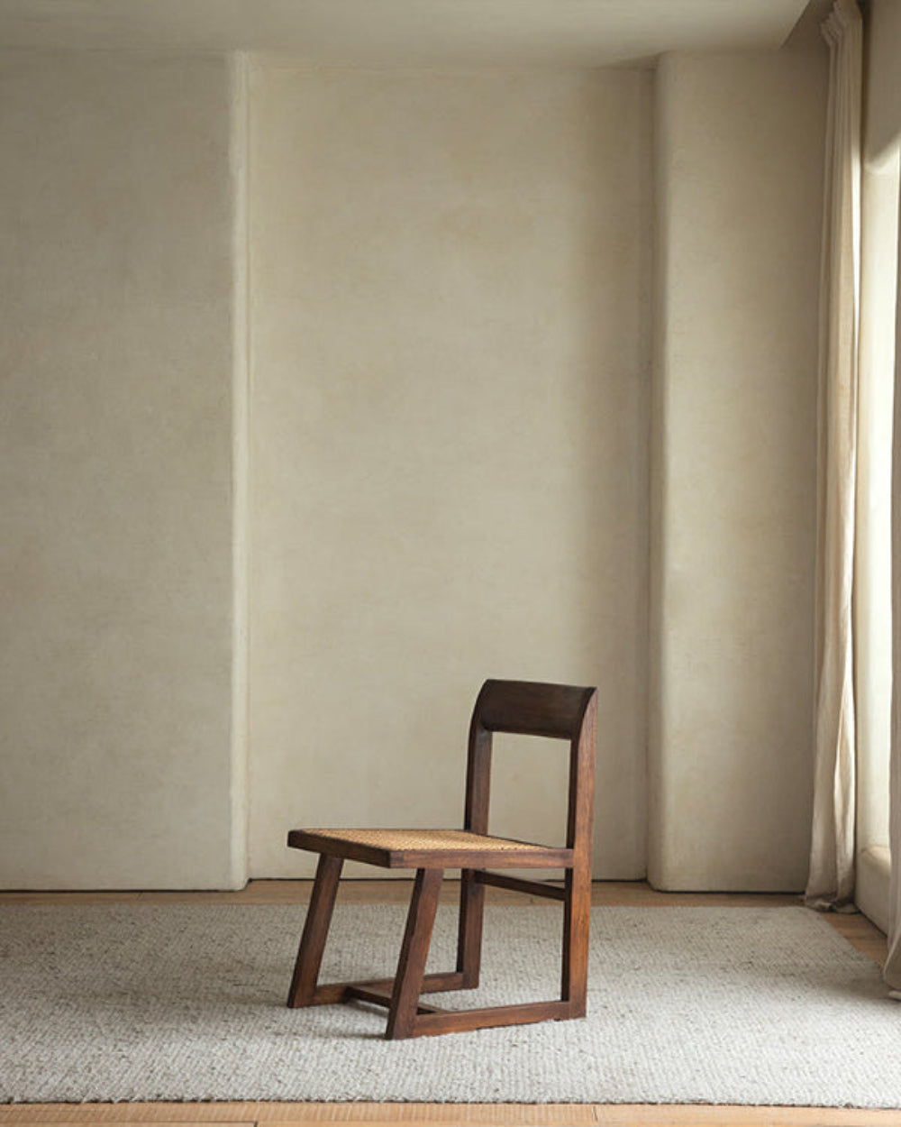 Chandigarh Box Chair - Classic Mid-Century Modern Design, Wooden Frame and woven seat