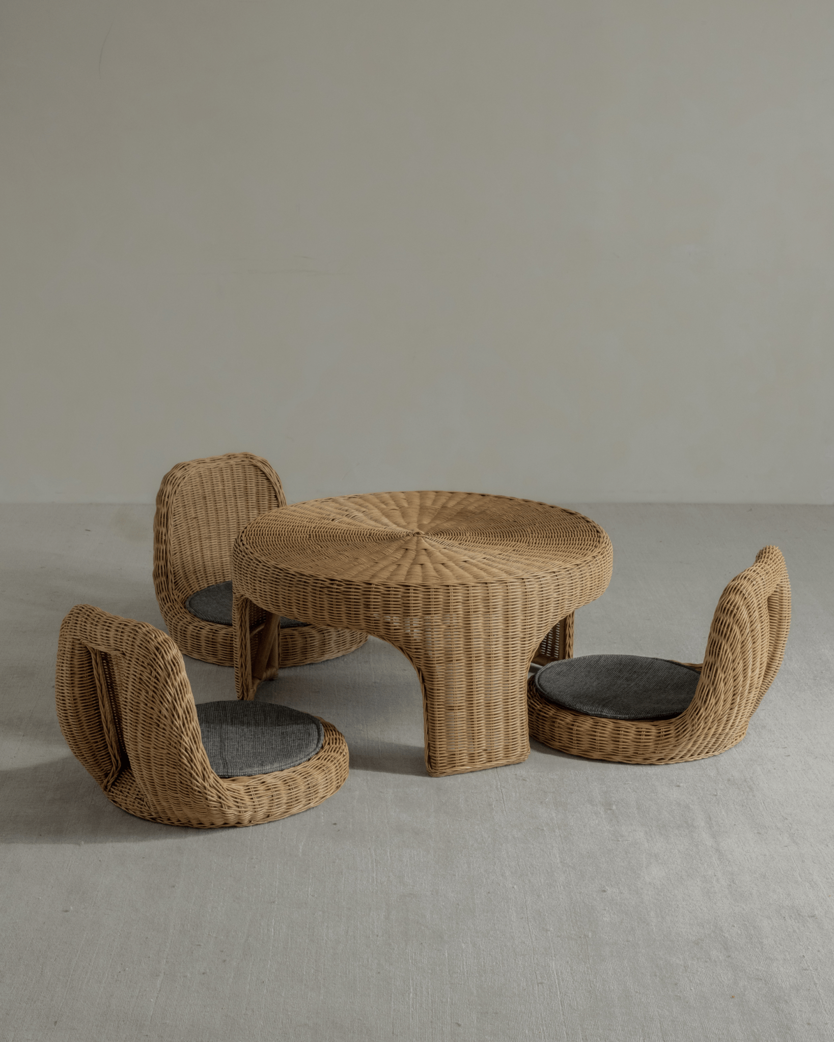 Lotus Tatami Set, Premium Rattan Tea Table and Chairs Set, Handwoven Craftsmanship