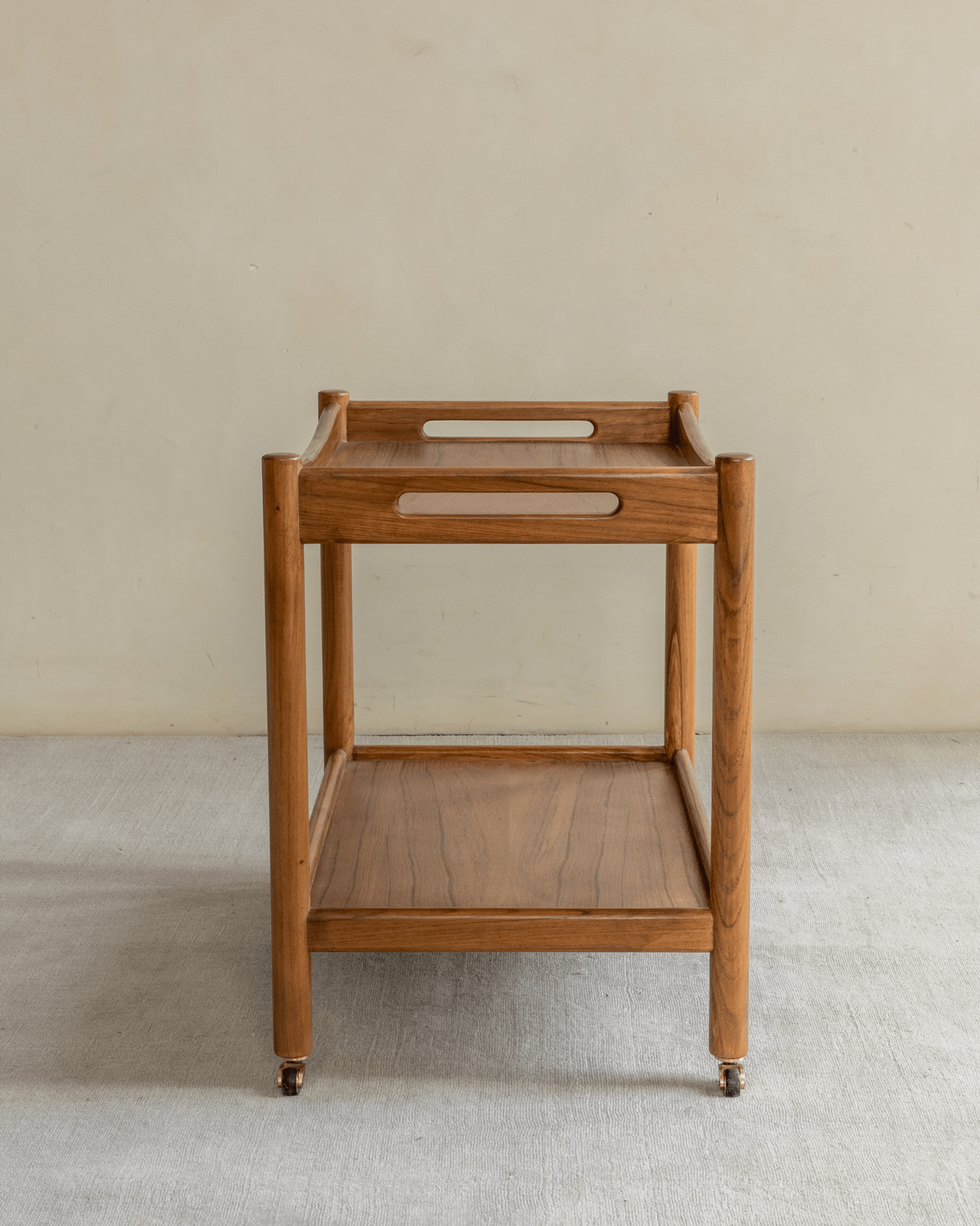 Brooklyn Bar Cart - Wooden bar cart with double-layer, easy-grip handle and brass casters.
