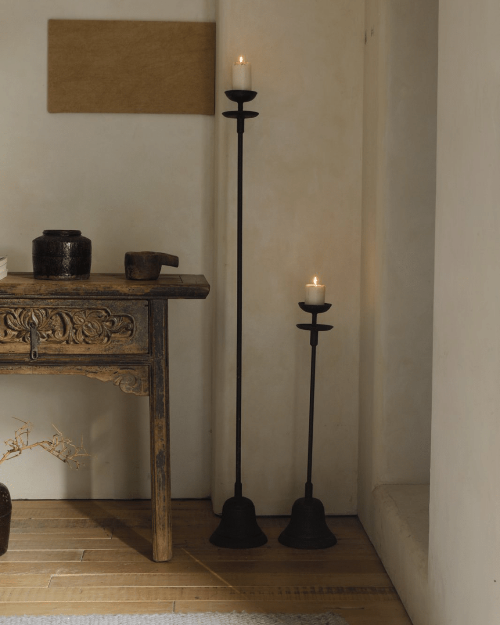 Iron Floor Candlestick | Rustic Living Room Accent - ZM Home Iron Floor Candlestick | Rustic Living Room Accent - ZM Home