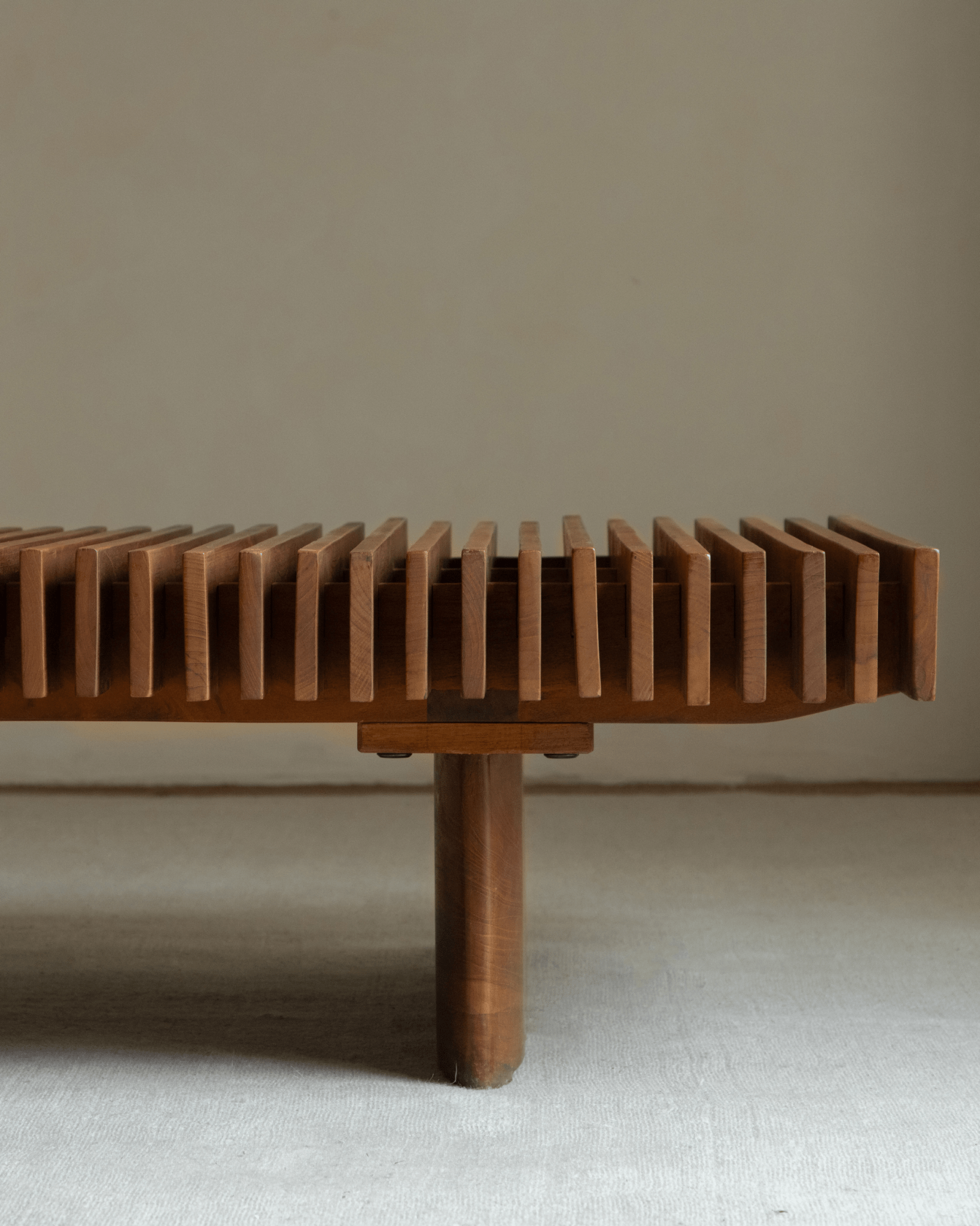 Riva Coffee Table detail: Solid teak wood slatted design, showcasing modern organic style and craftsmanship.