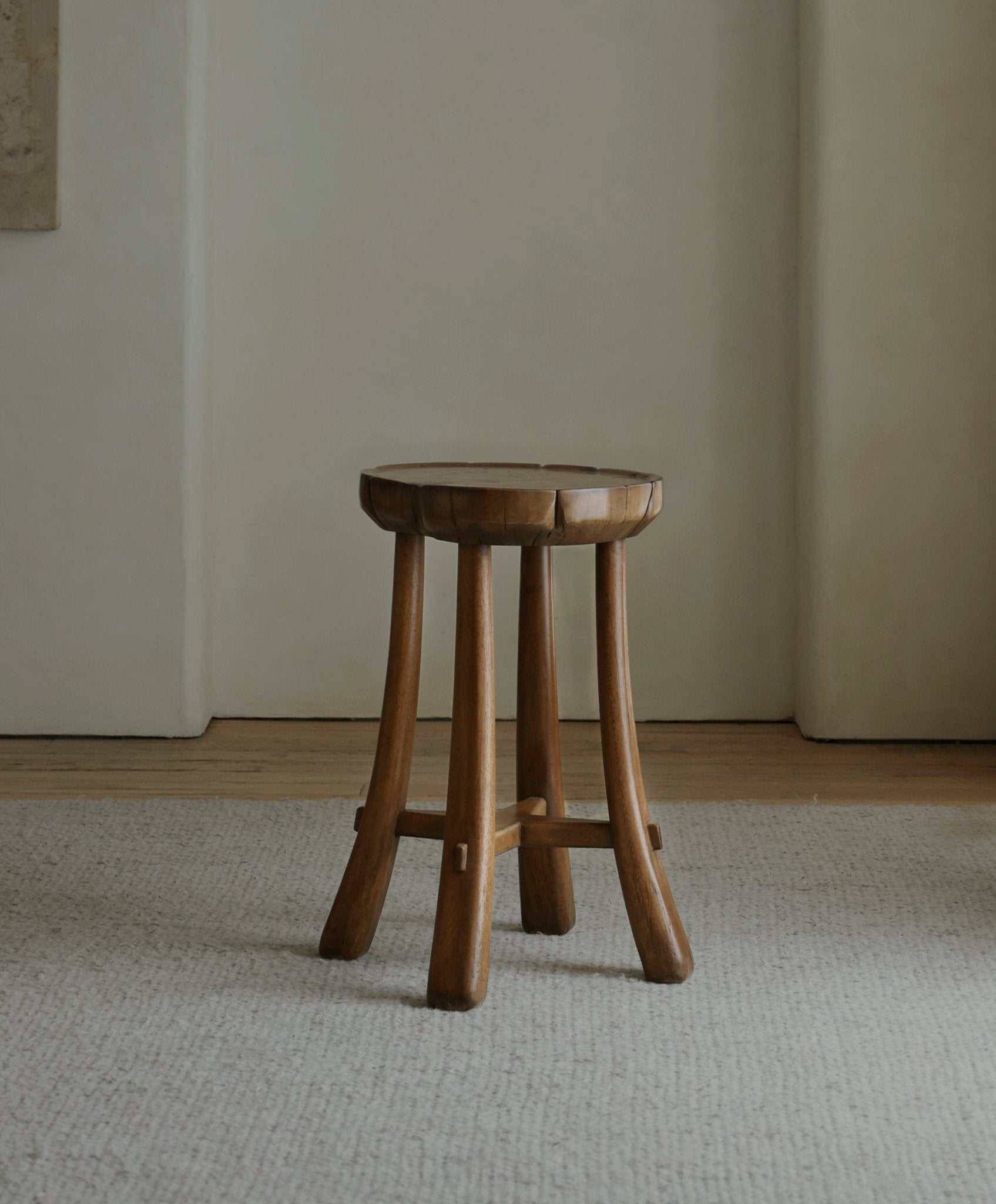 Basin Side Table - Wooden stool with round top and angled legs, modern design for living room