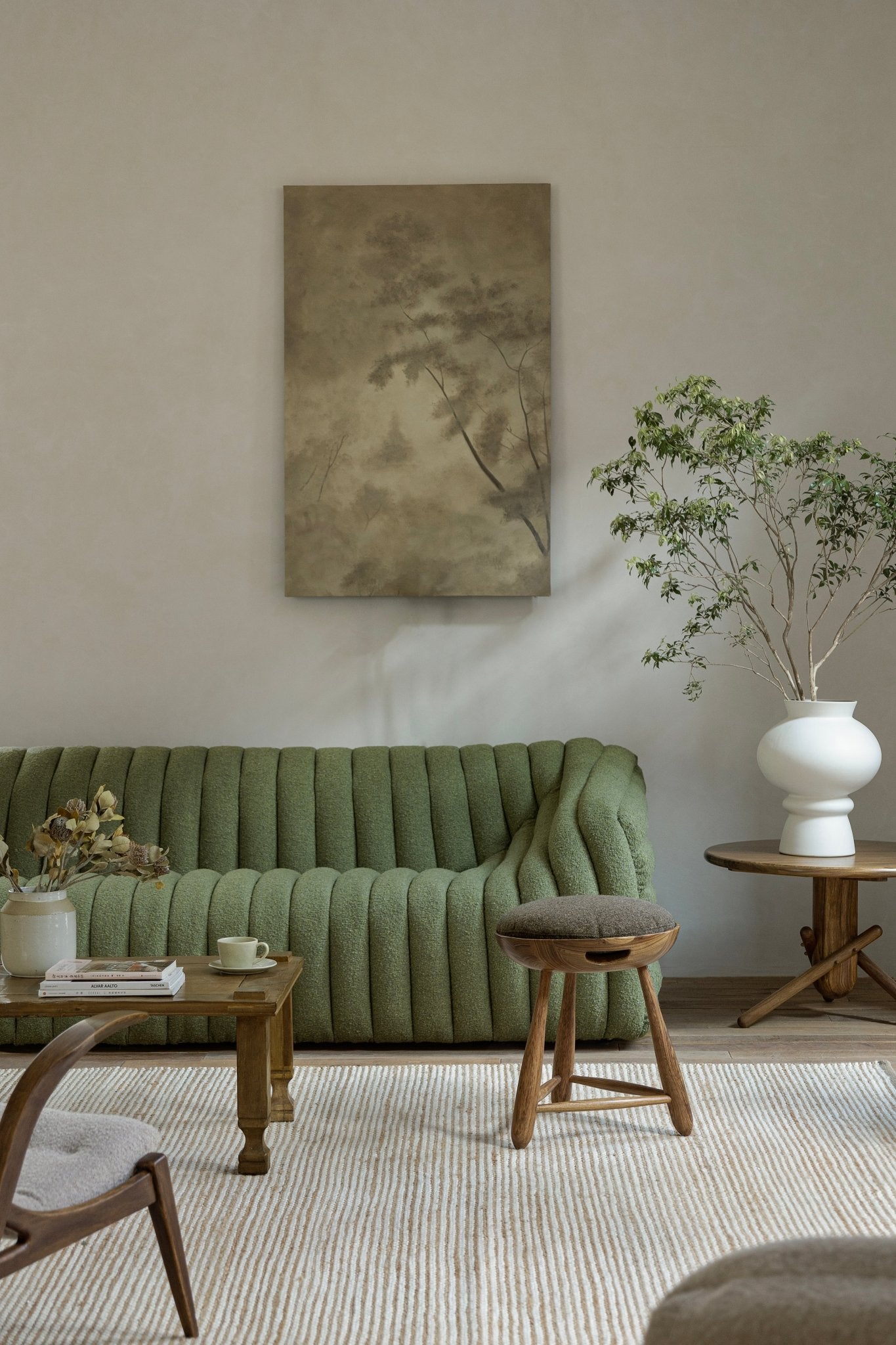 Miche Sofa in green, cozy living room with vertical ribbed design, perfect for comfortable living