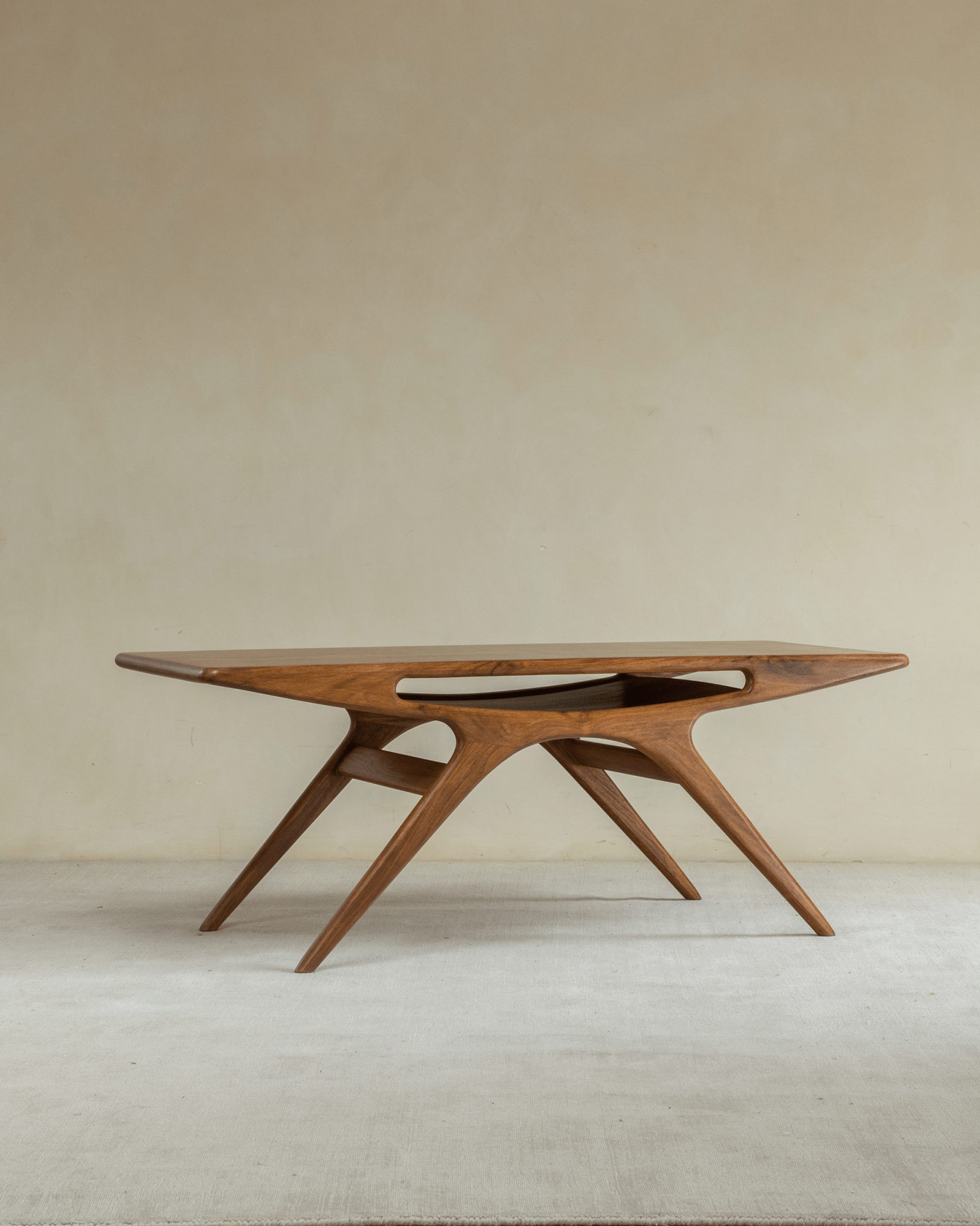 Simile Coffee Table in Teak Wood with Smile Cutout - Modern and Functional Design