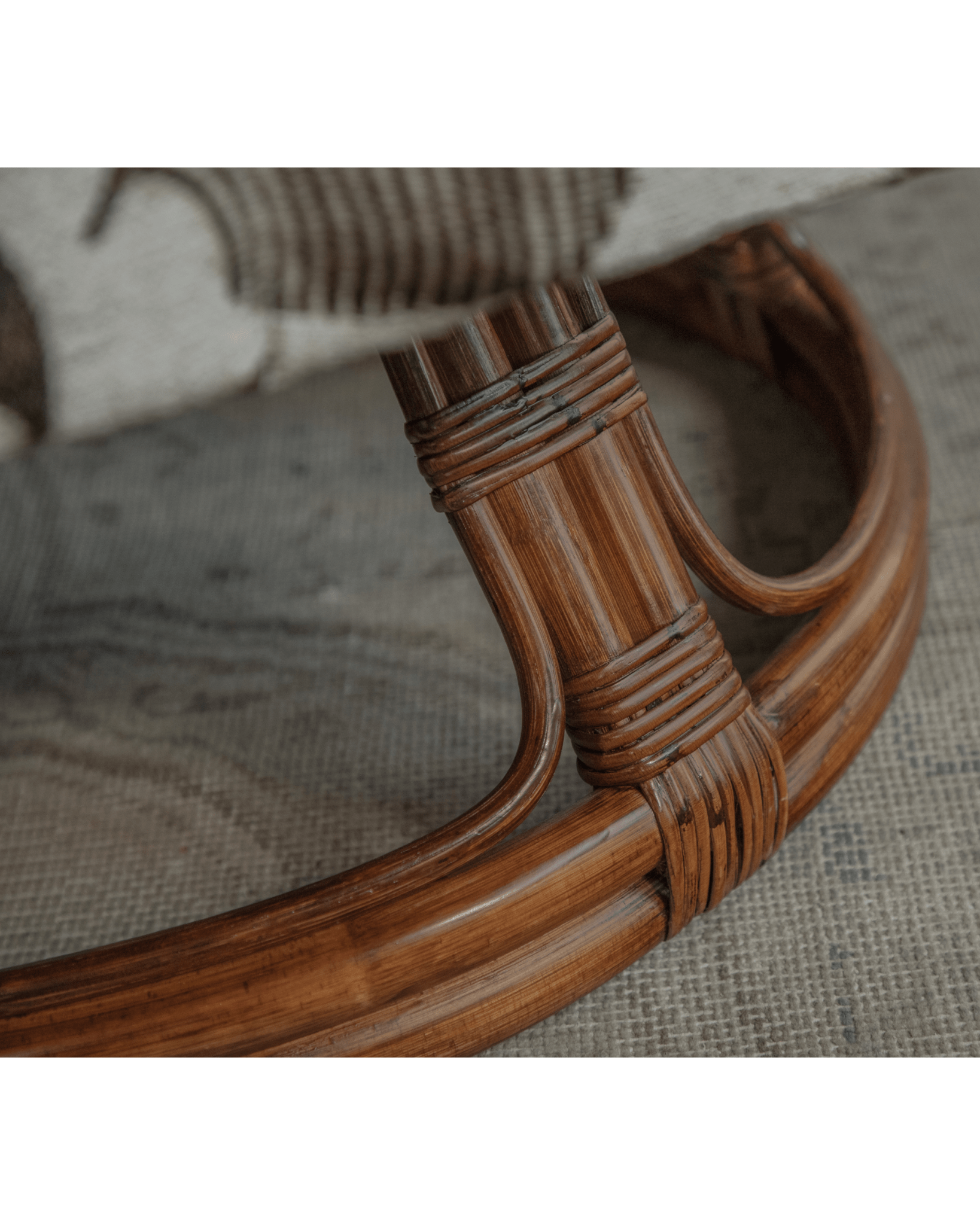 Willow Rattan Chair detail, showcasing Indonesian rattan frame and natural woven texture