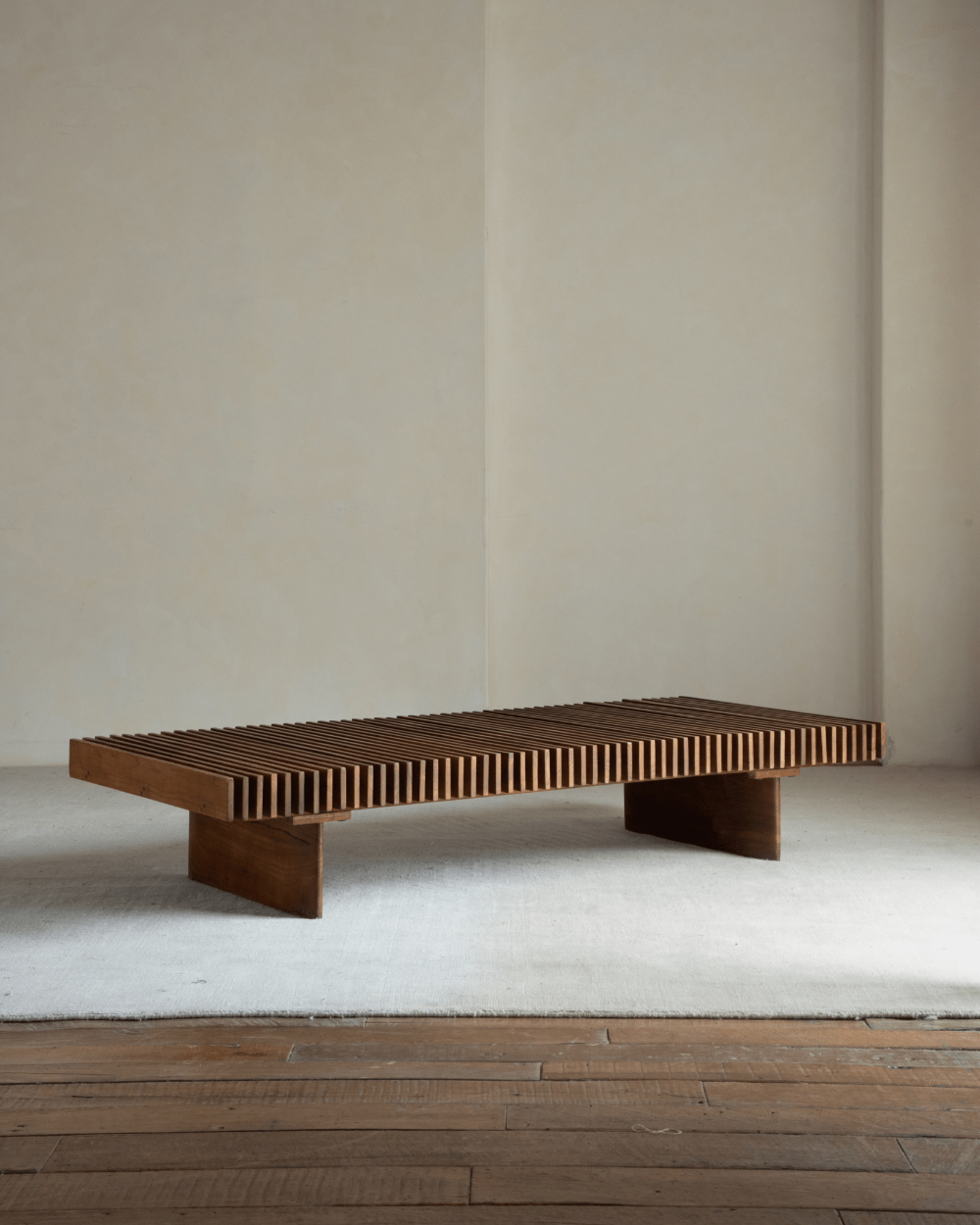 Riva Coffee Table: Solid teak wood slatted coffee table, modern organic design