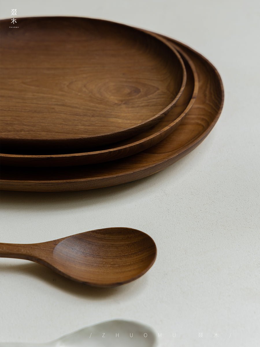 Handcrafted Teak Wood Plates by Zhuo Mu - Oval Serving Trays for Elegant Dining