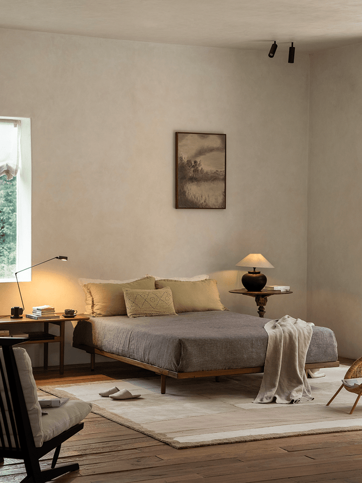Seren Teak Linen Bed - ZM Home