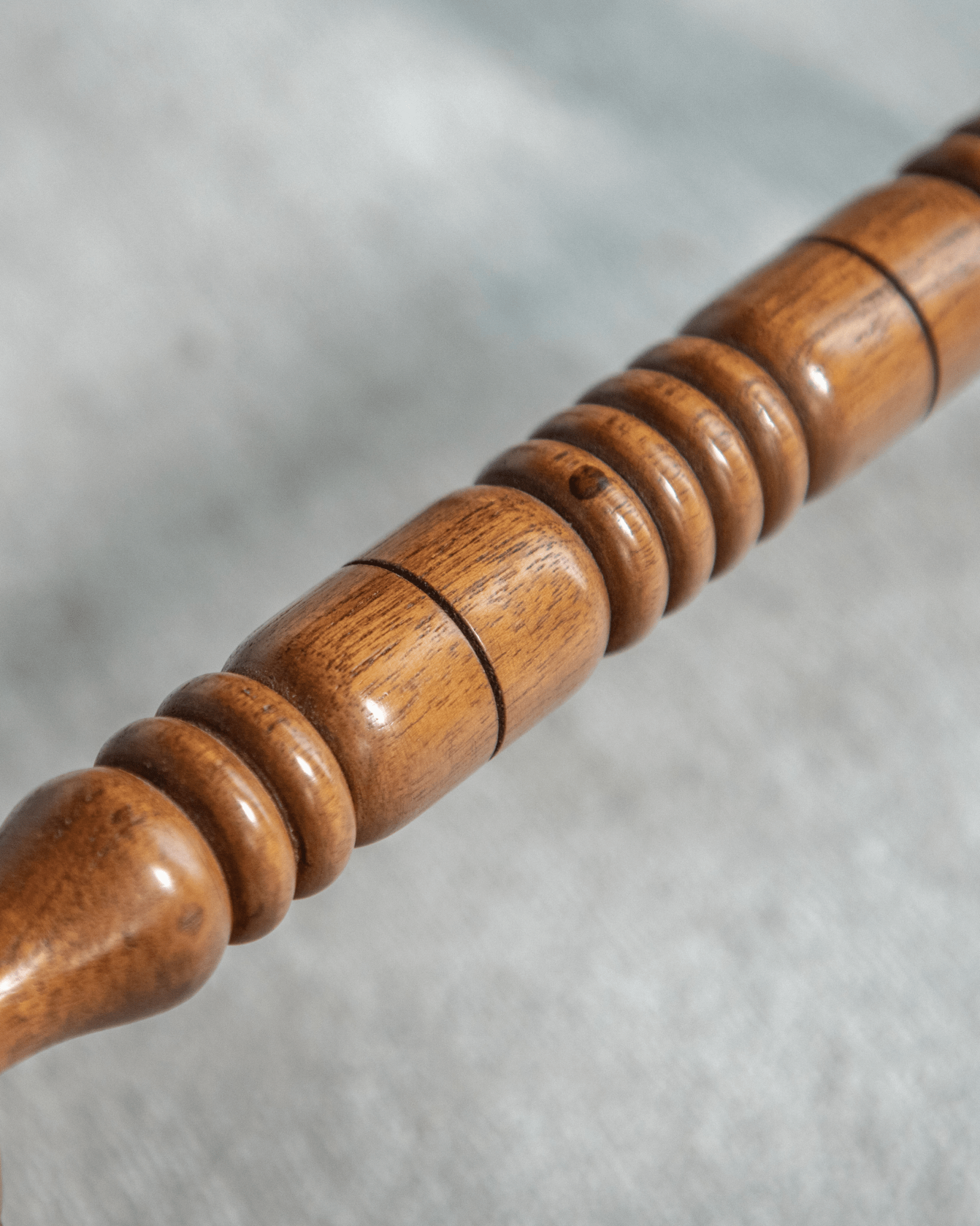 Bobbin Corner Chair detail, showing Indonesian Teak wooden frame, French Vintage design