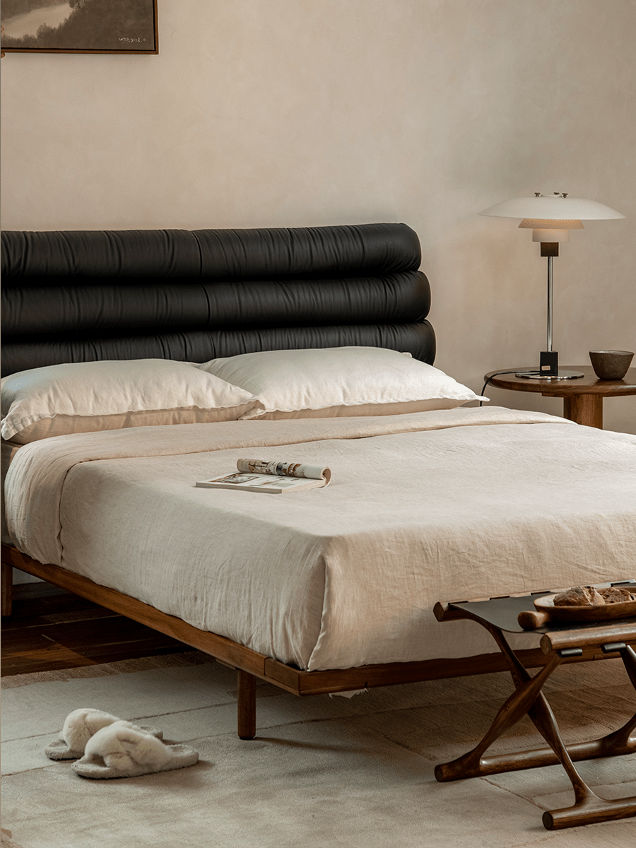 Seren Teak Leather Bed - ZM Home