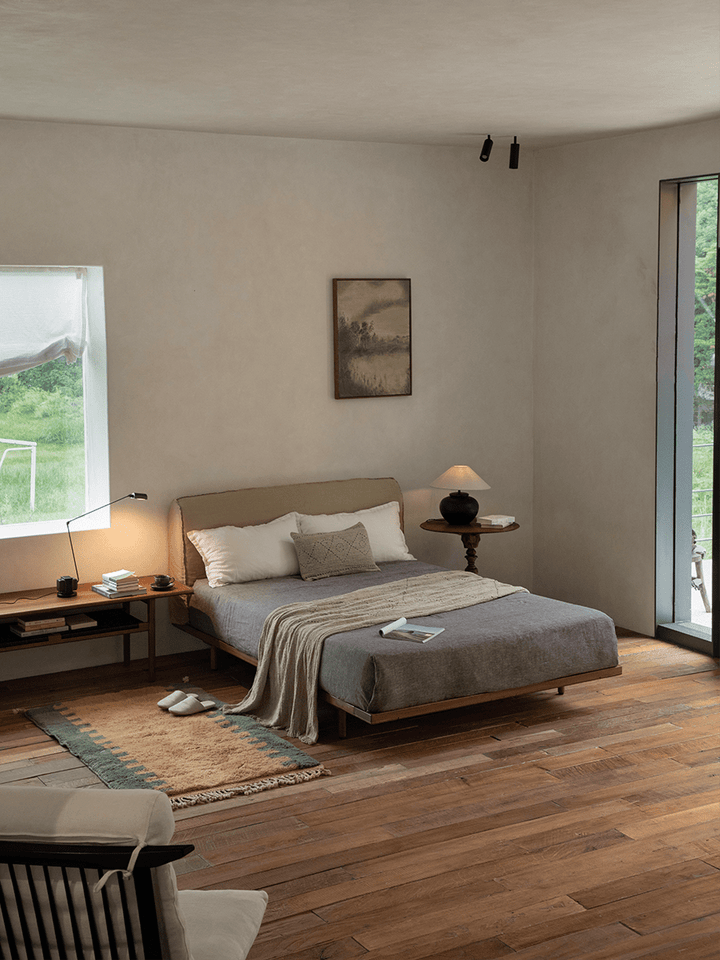 Seren Teak Linen Bed - ZM Home