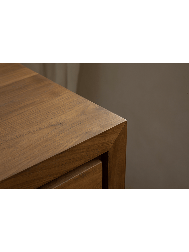 Close-up view of Palette Teak Sideboard corner showcasing wooden texture.