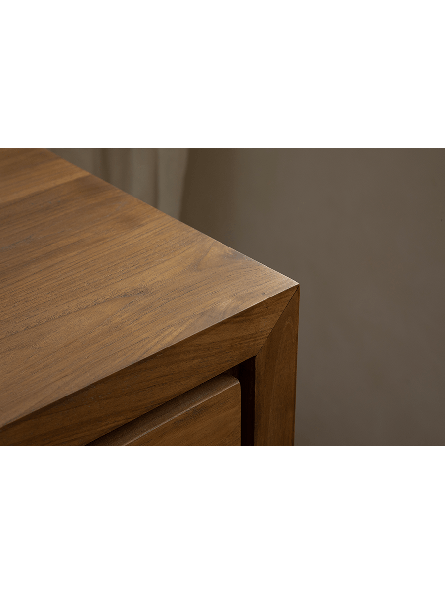 Palette Teak Sideboard detail, showcasing solid teak wood construction and drawer edge.