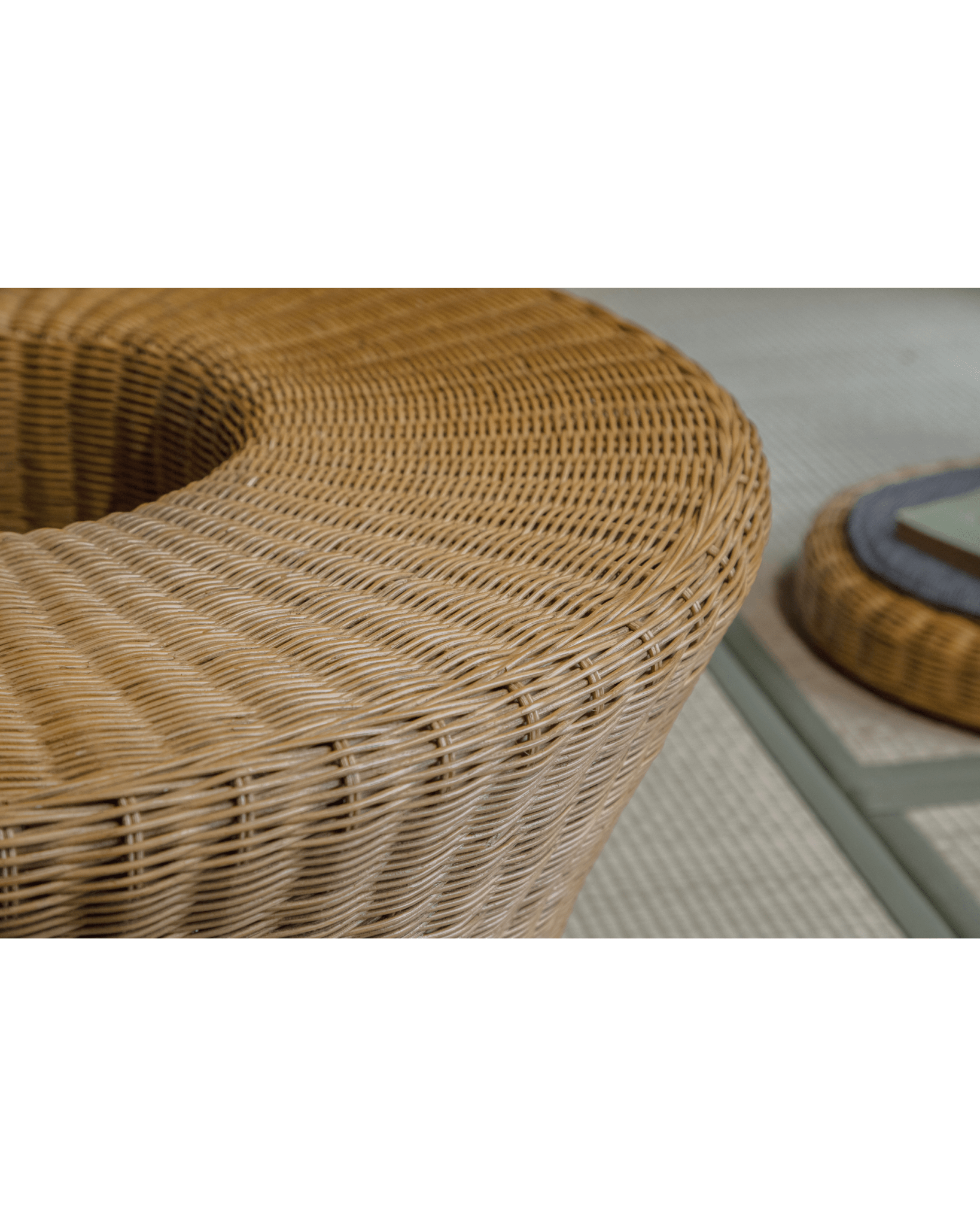 ZM Home Nest Coffee Table detail: woven rattan texture in natural light brown, a stylish centerpiece.