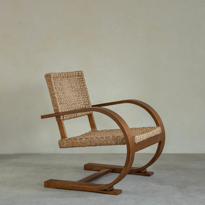 C Curve Lounge Chair with Bentwood Frame and Woven Grass Rope Seat - Mid-Century Modern