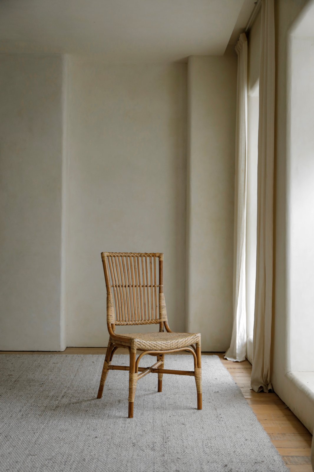 Axis Chair, Indonesian rattan chair with vertical design, neutral interior
