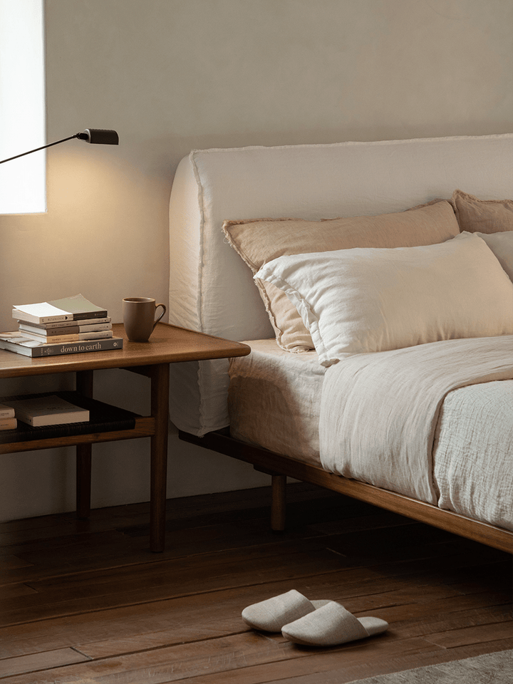 Seren Teak Linen Bed - ZM Home