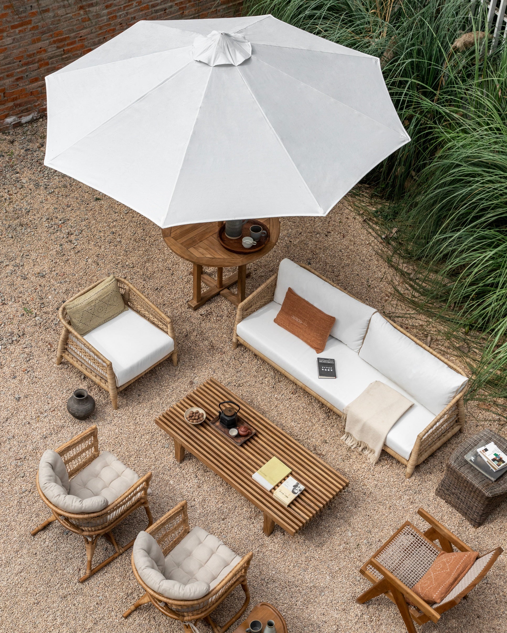 Teak Outdoor Patio Table & Umbrella Set