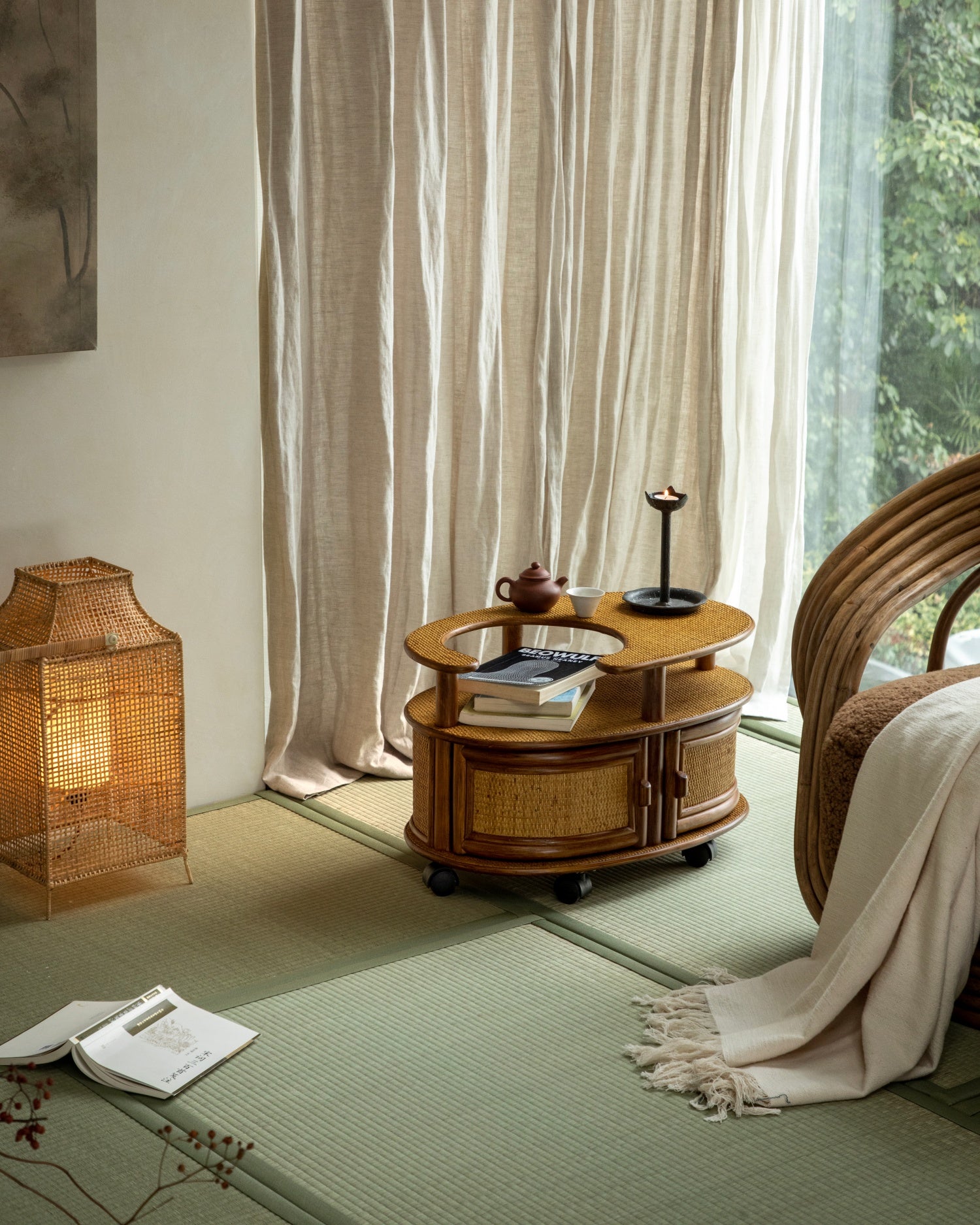 Noa Rattan Wheeled Table