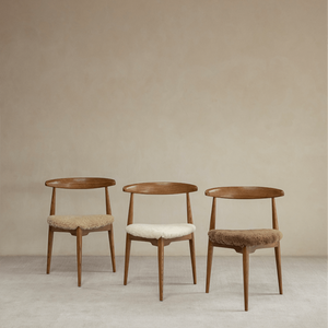 Heart Dining Chair - Danish design with oak wood frame, available in bouclé and shearling fabric
