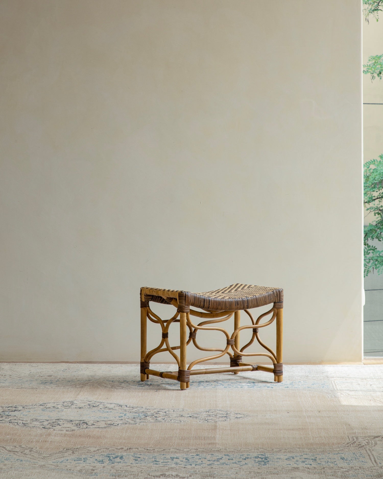 Melange Stool, Manau rattan stool with woven seat, natural color, product photo