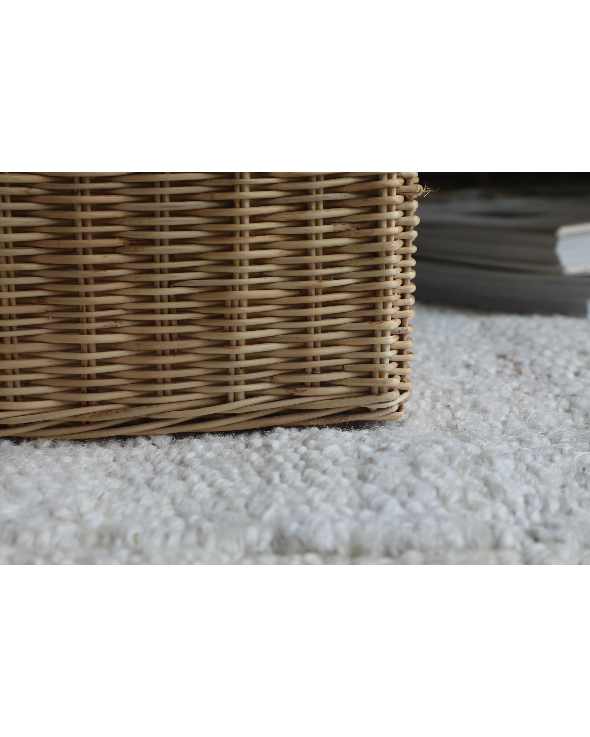 Lina Basket: Rectangular woven rattan storage with dual texture weave.