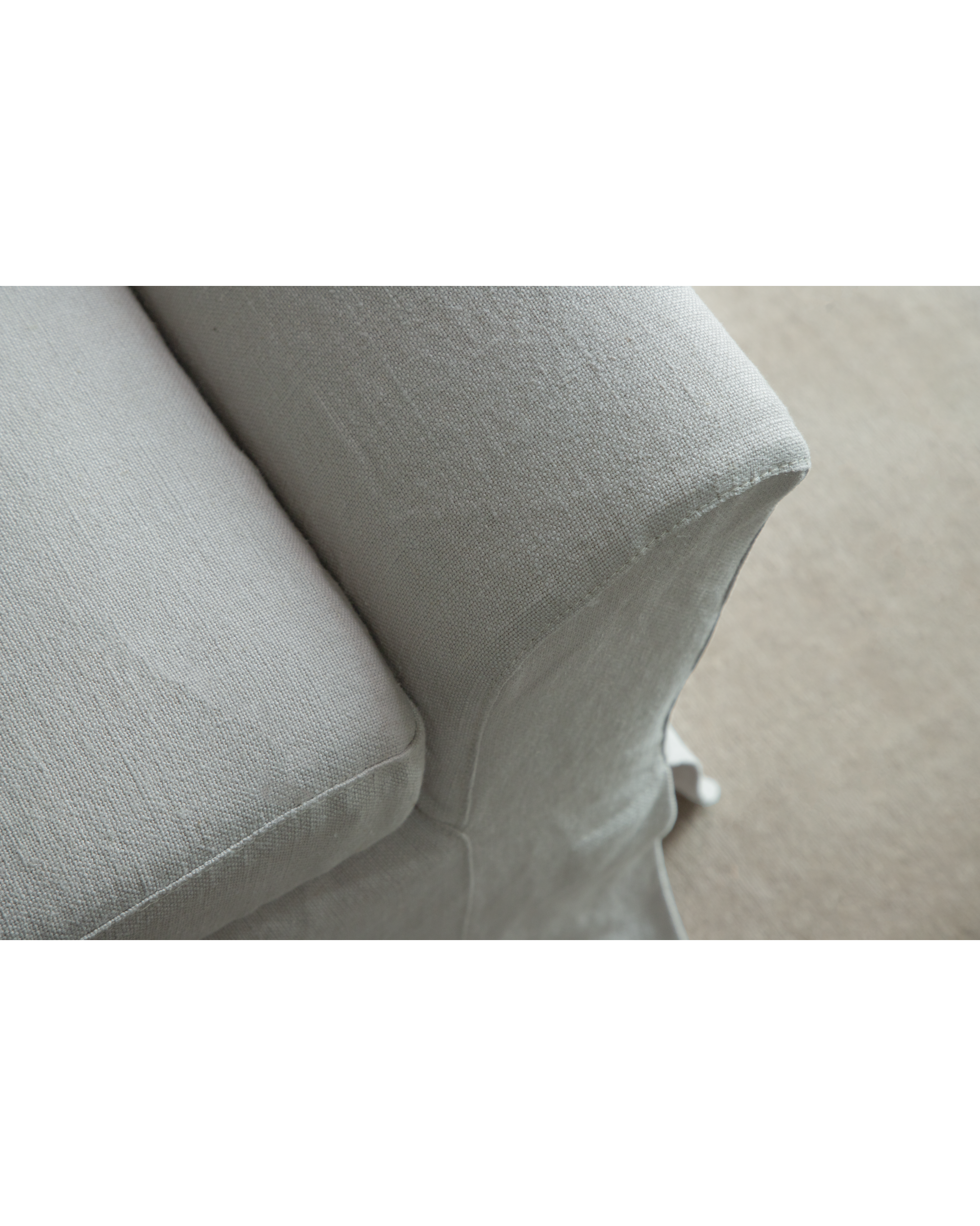 Alina Bench in Linen Gray: textured yarn-dyed linen upholstery detail.
