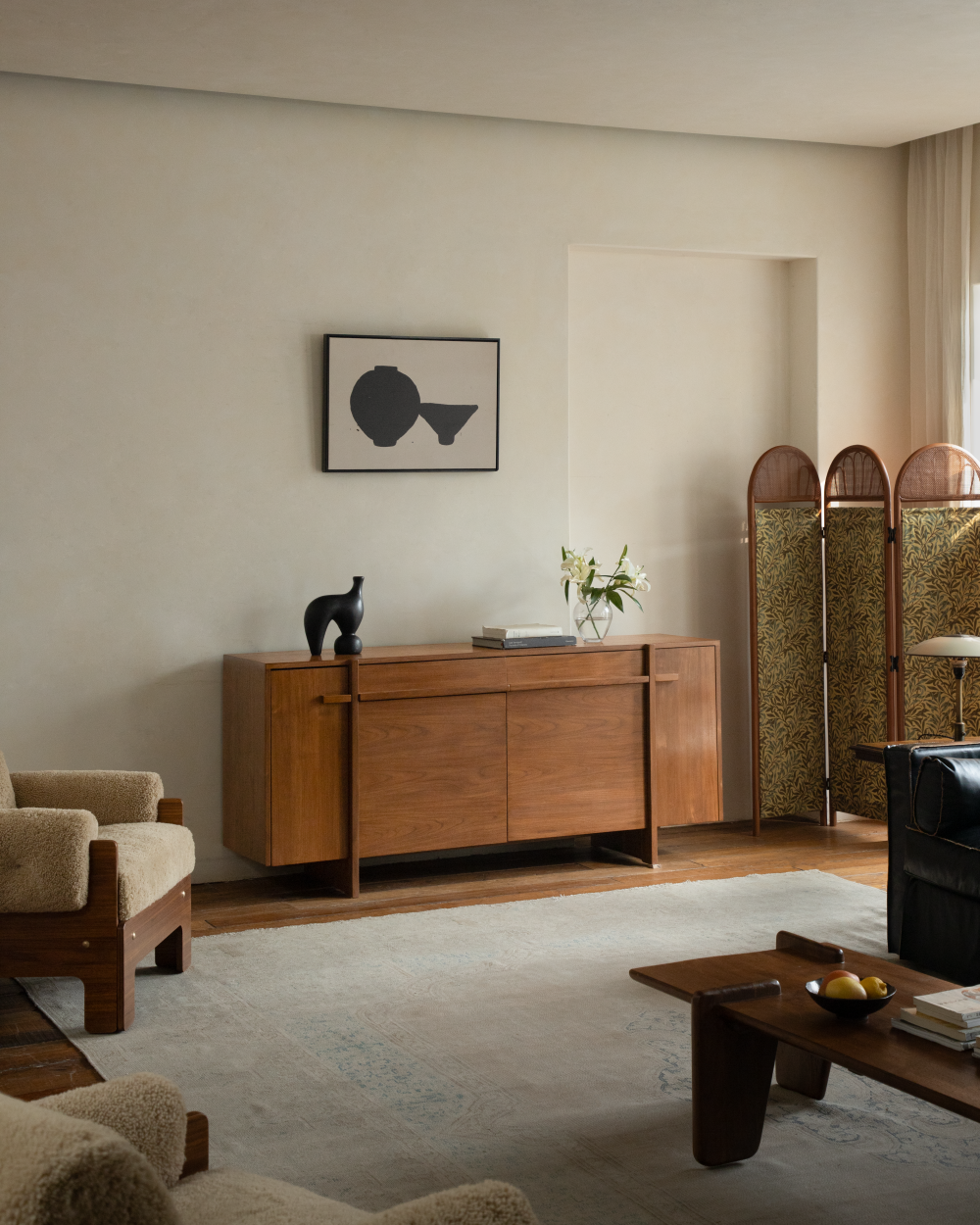 NO.42 Teak Sideboard with clean lines and ample storage, showcased in a sophisticated living room.