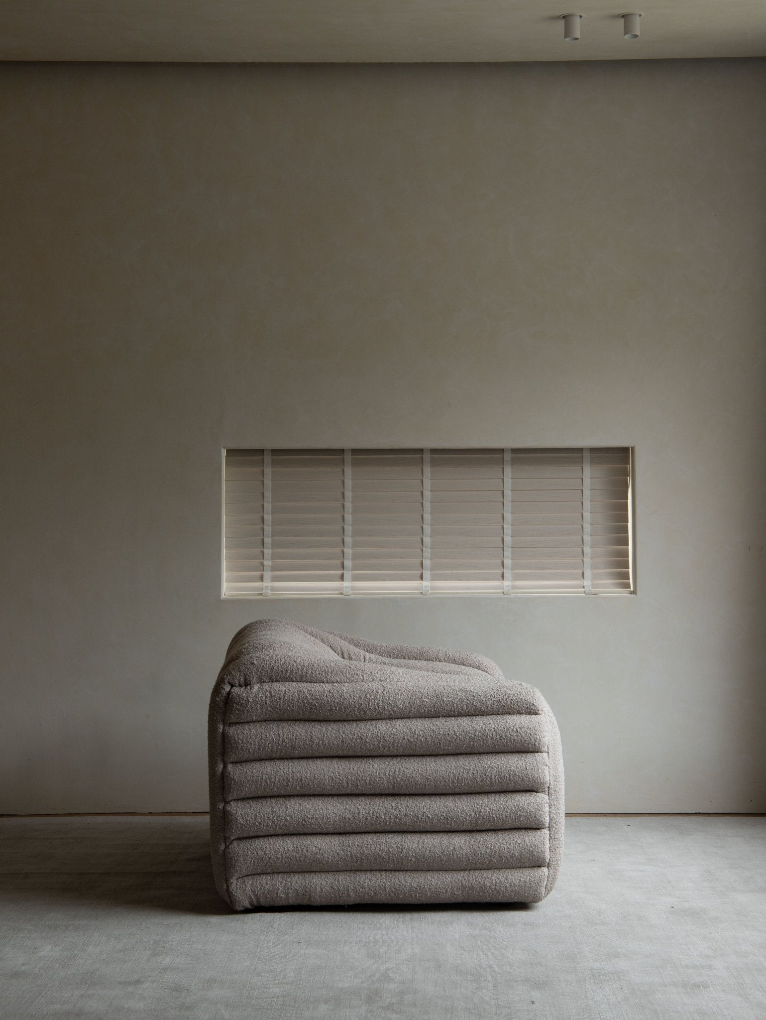 Miche Sofa in beige, ribbed design, comfortable and cozy living room, soft fabric, modern style