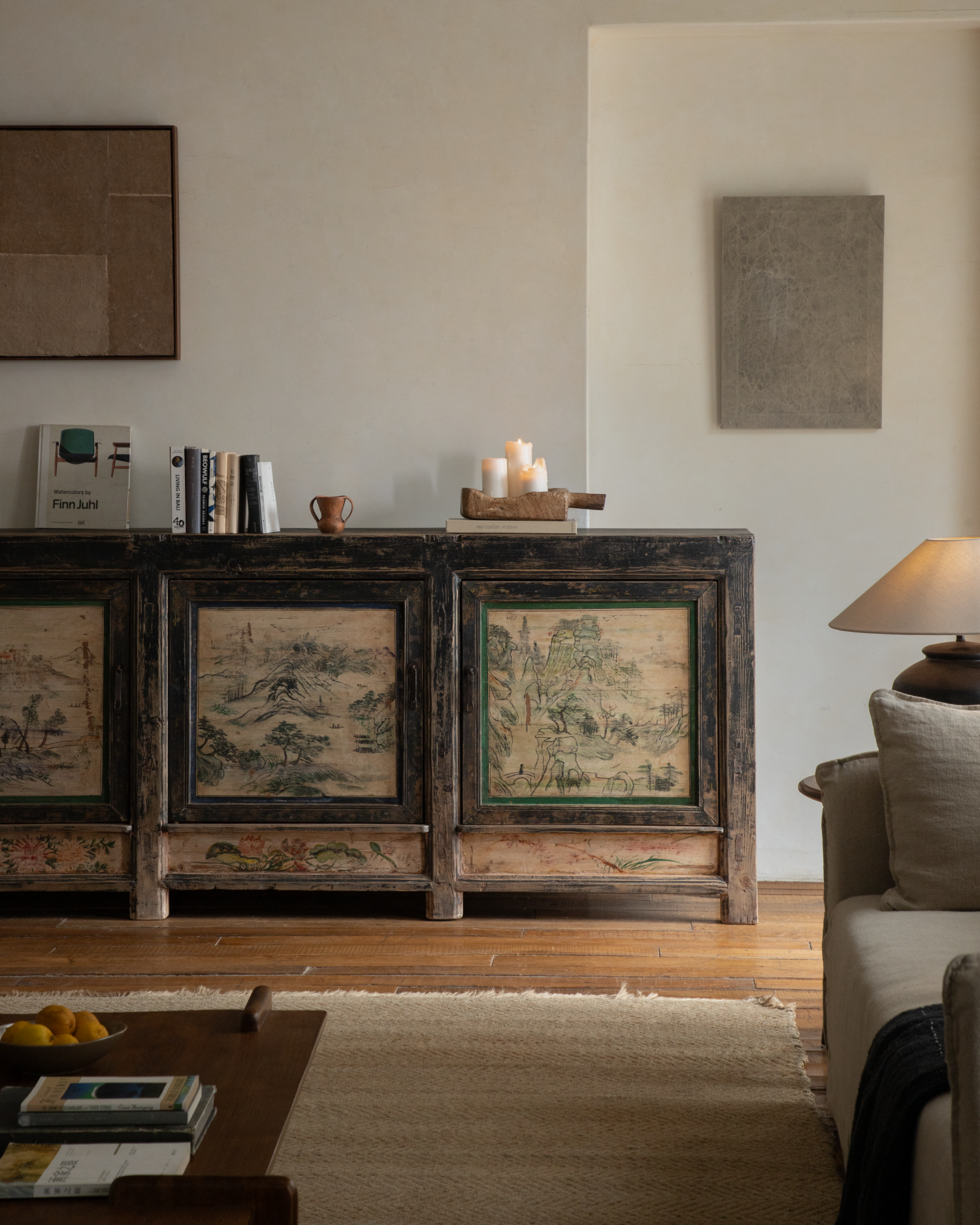 Vintage Painted Landscape Sideboard