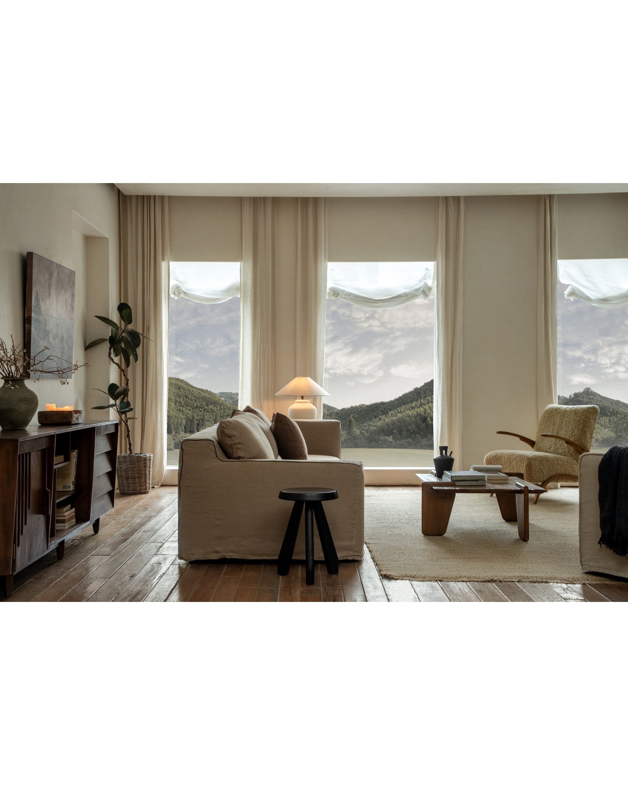 Noa Sectional Sofa featuring soft Belgian linen upholstery in a stylish modern interior.