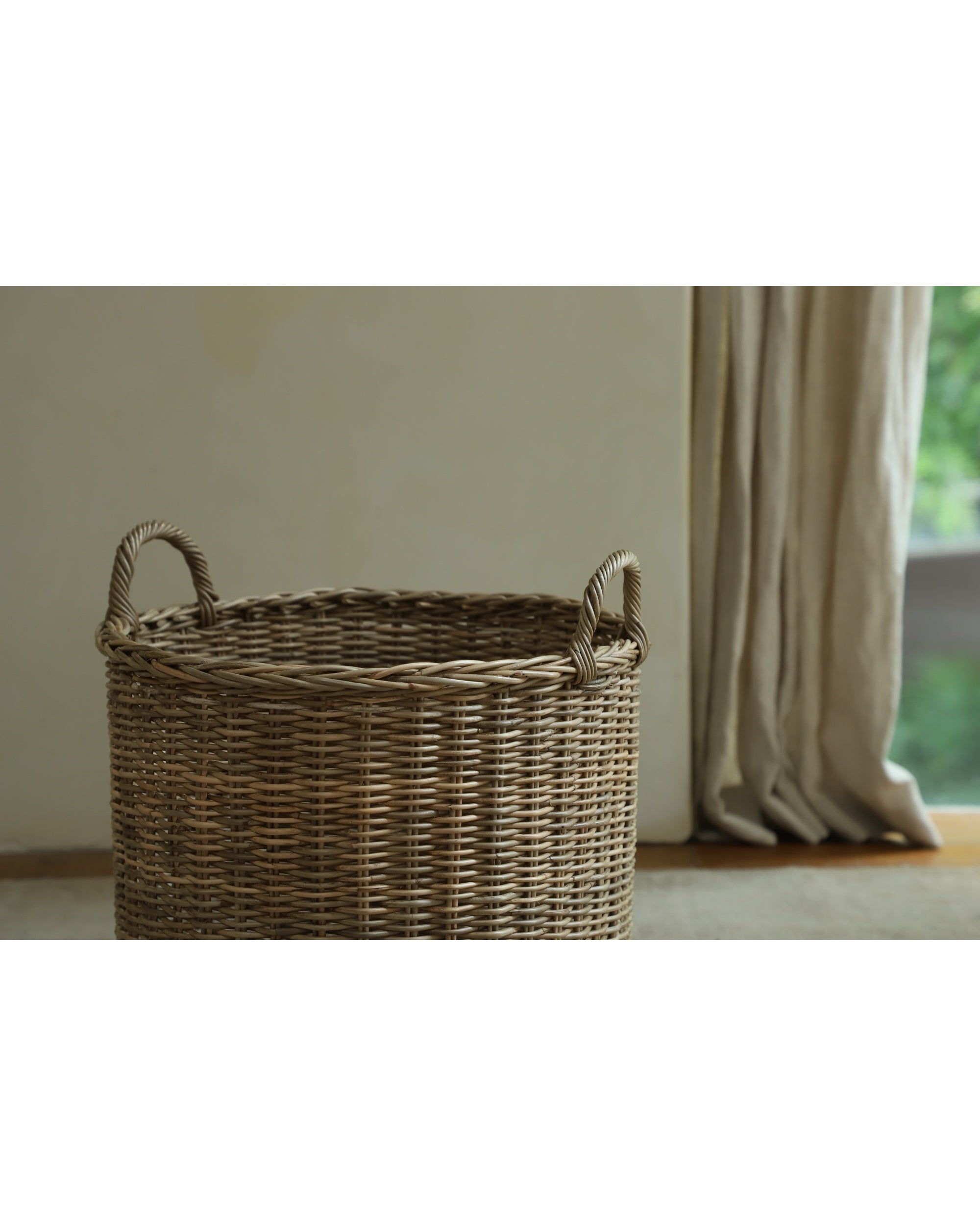 Aria Round Rattan Storage Basket with woven handles
