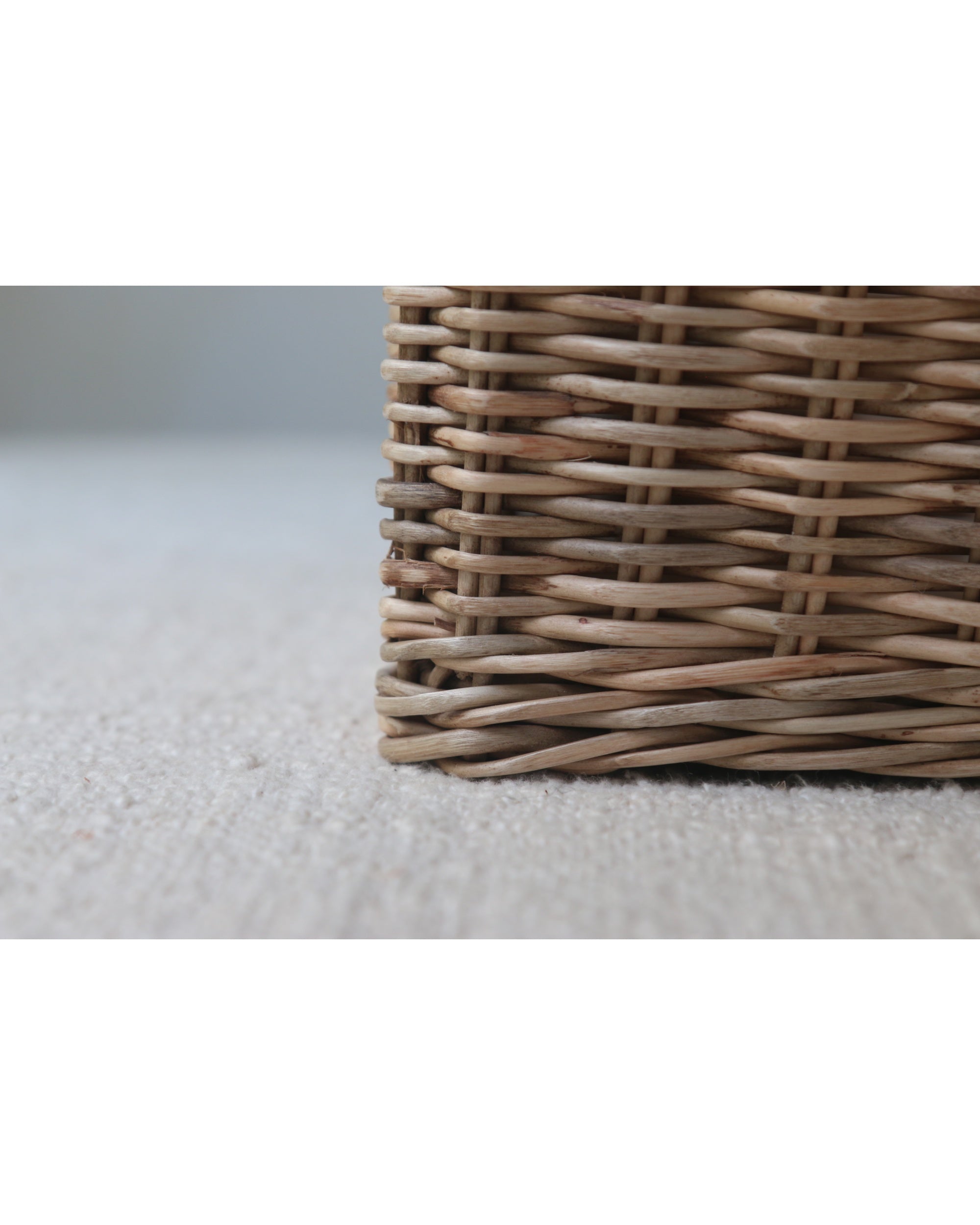 Natural woven Loma storage basket with thick textured fibers and rectangular shape