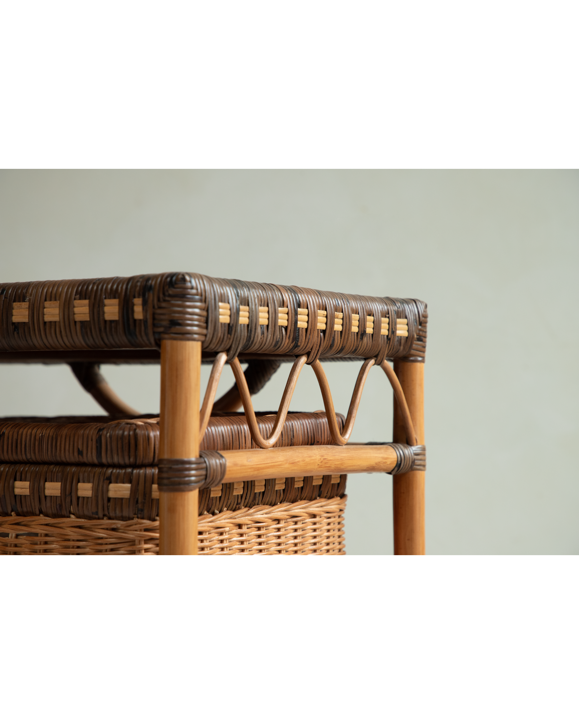 Milo Rattan Laundry Cart detail: intricate woven natural rattan top and bamboo frame