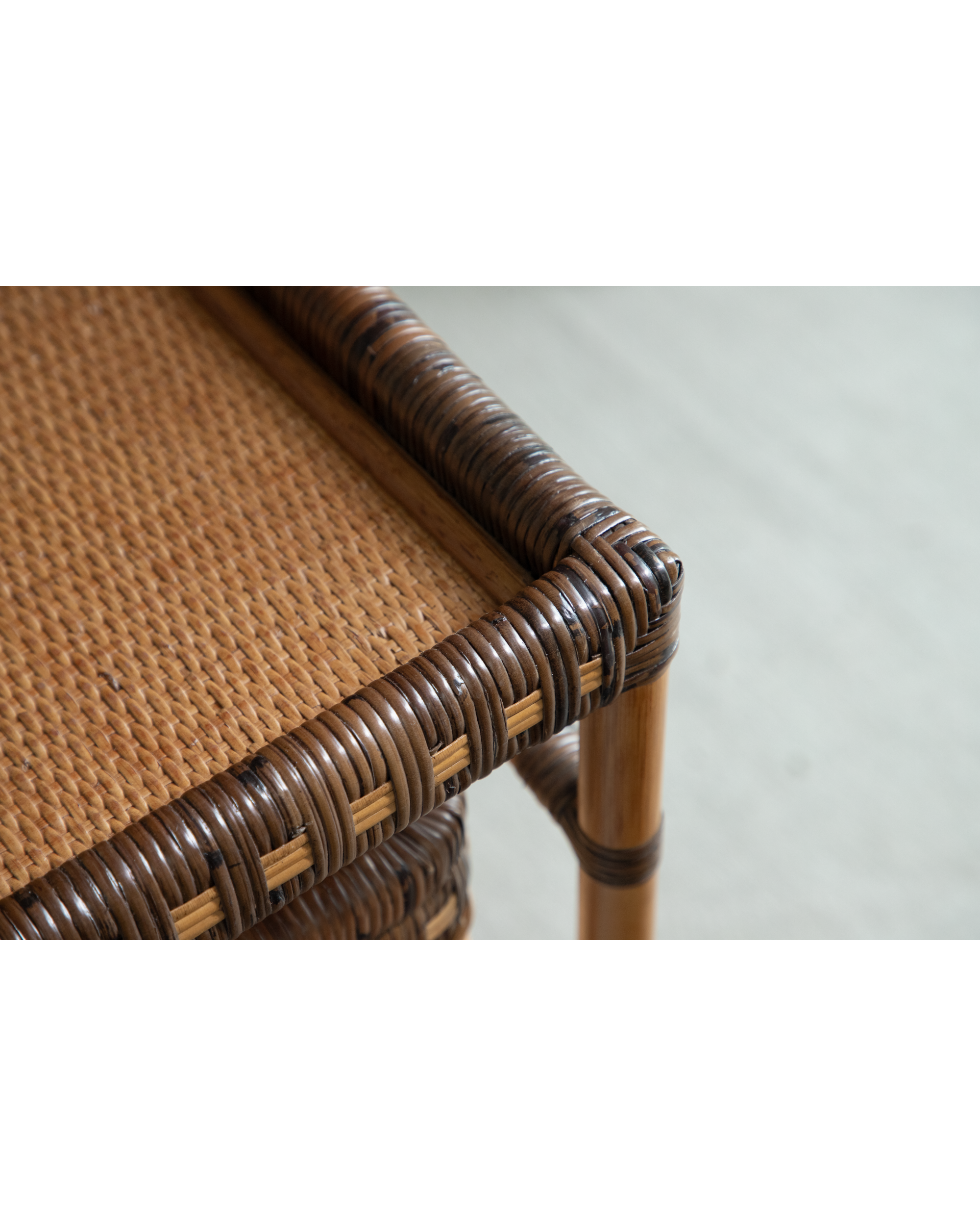 Milo Rattan Laundry Cart: close-up of woven Indonesian rattan corner detail.
